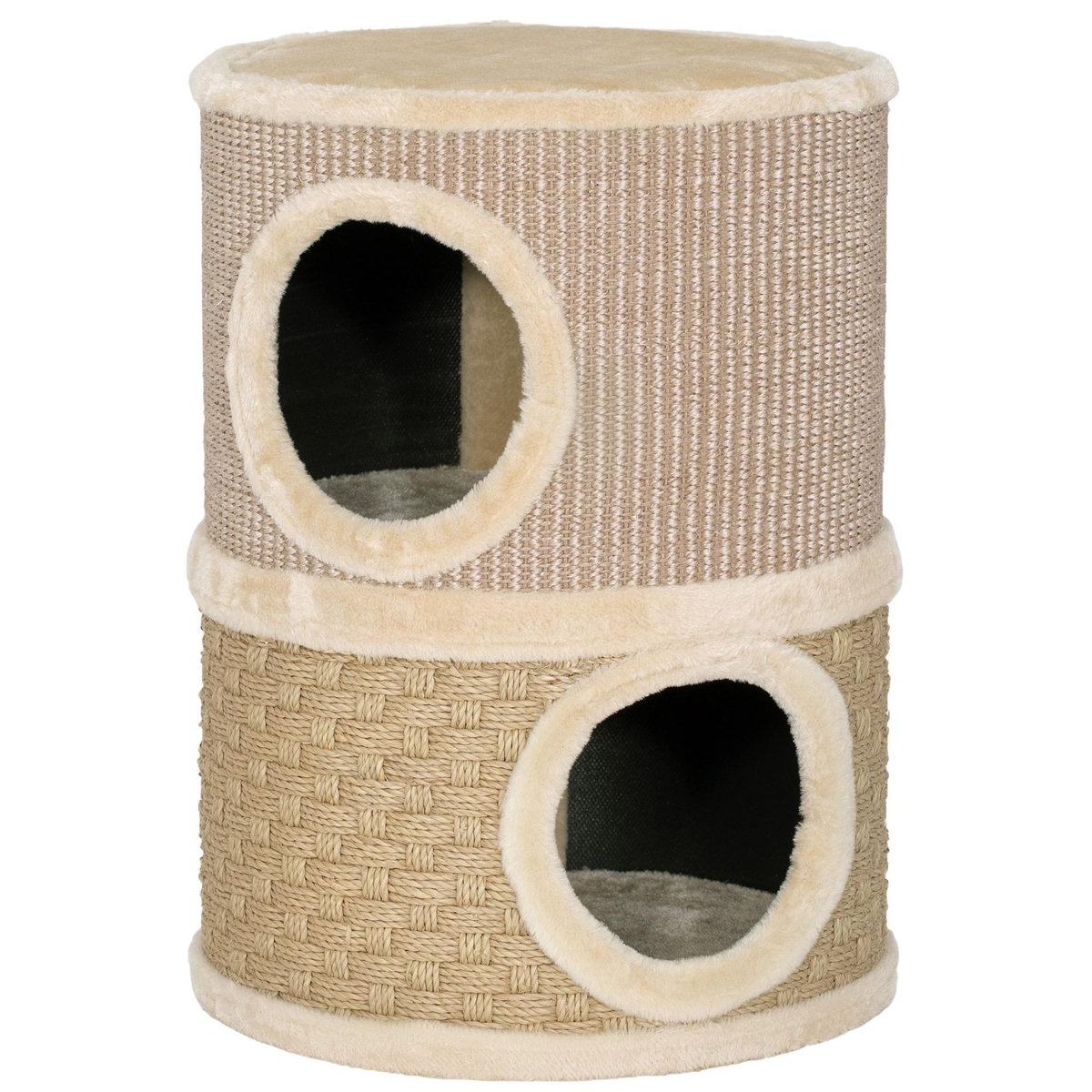 PAWHUT Arbre à chat cylindrique - tour à griffer pour chat - arbre à chat tour - tonneau griffoir - 2 niches + plateforme - sisal corde d'algues beige