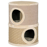 PAWHUT Arbre à chat cylindrique - tour à griffer pour chat - arbre à chat tour - tonneau griffoir - 2 niches + plateforme - sisal corde d'algues beige