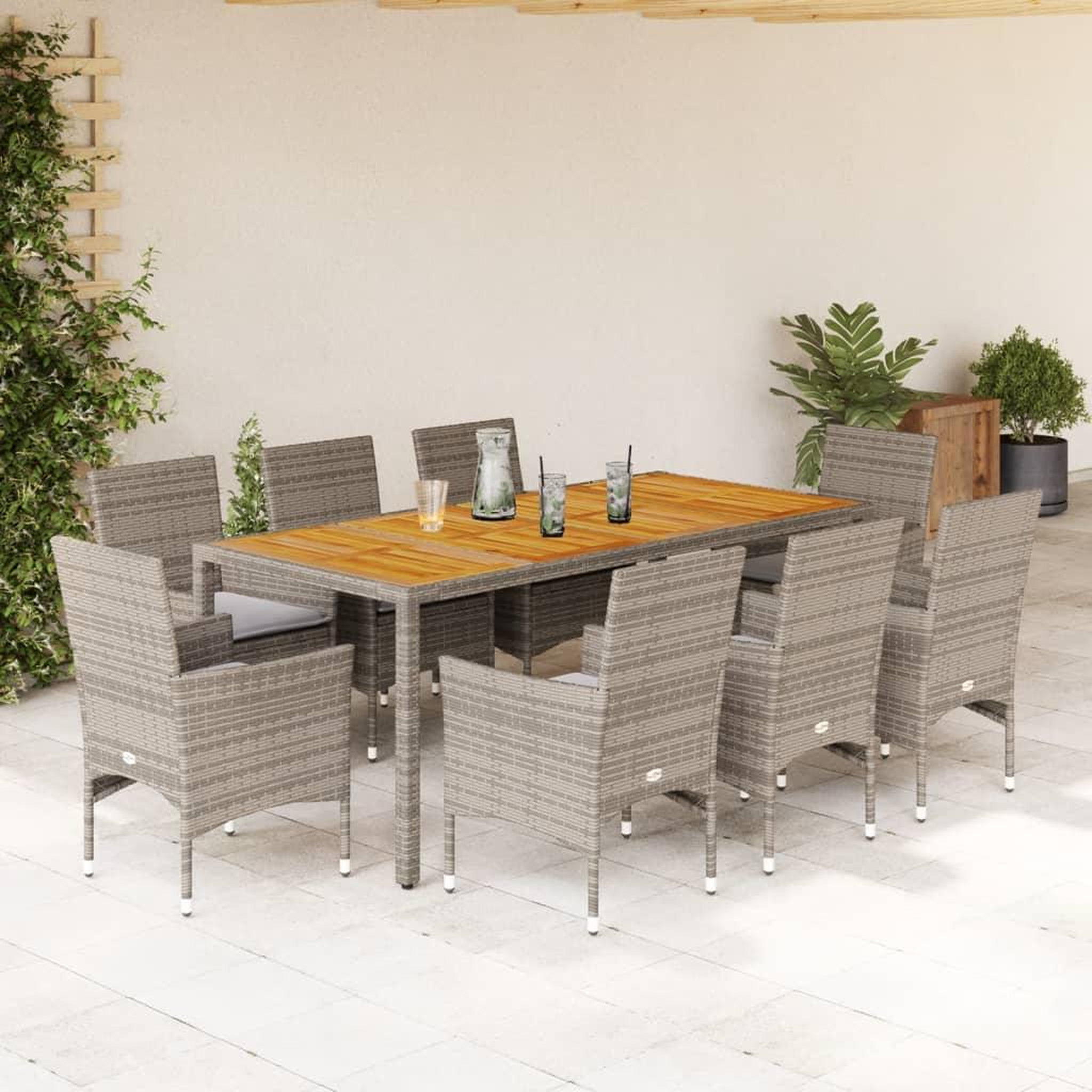 VIDAXL Ensemble a manger de jardin et coussins 9 pcs gris rotin acacia