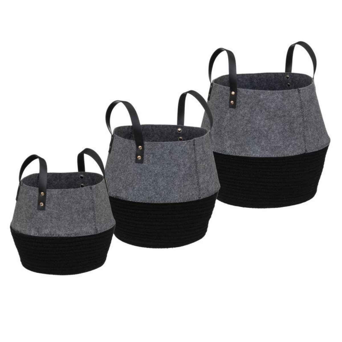  Lot de 3 Paniers Déco  Deep Soul  43cm Noir & Gris