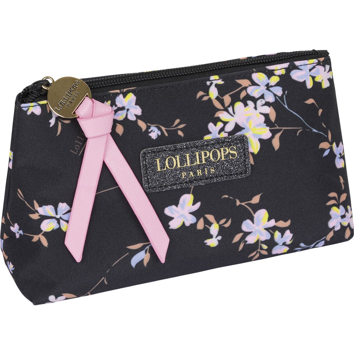 LOLLIPOPS Trousse pochette triangle noire imprimés fleurs pas cher