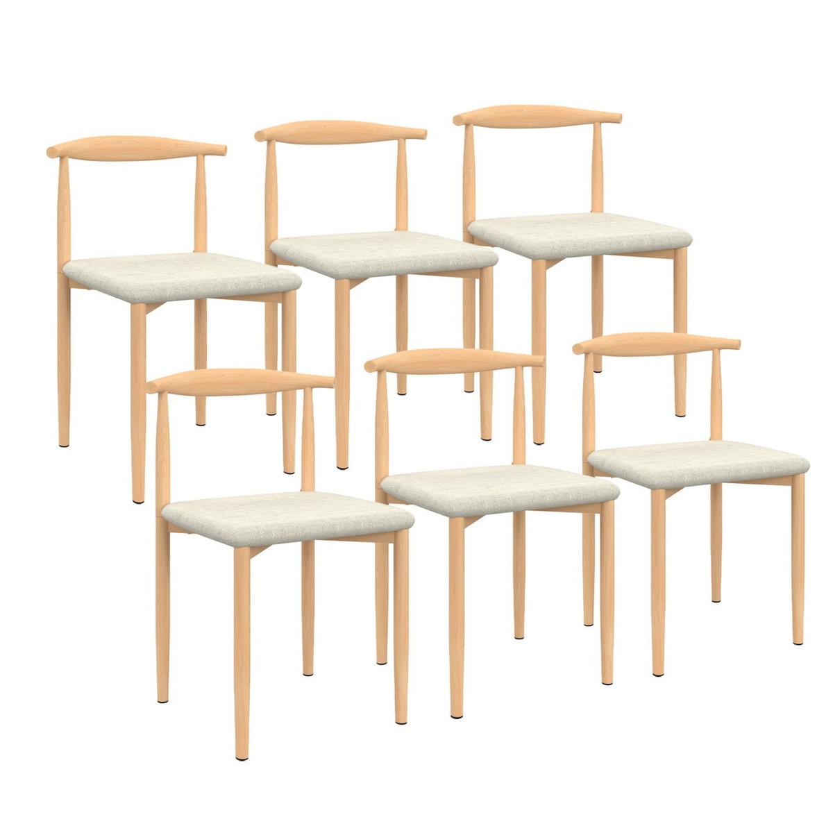ID MARKET Lot de 6 chaises NOE en imitation bois et assise en tissu beige pour salle à manger