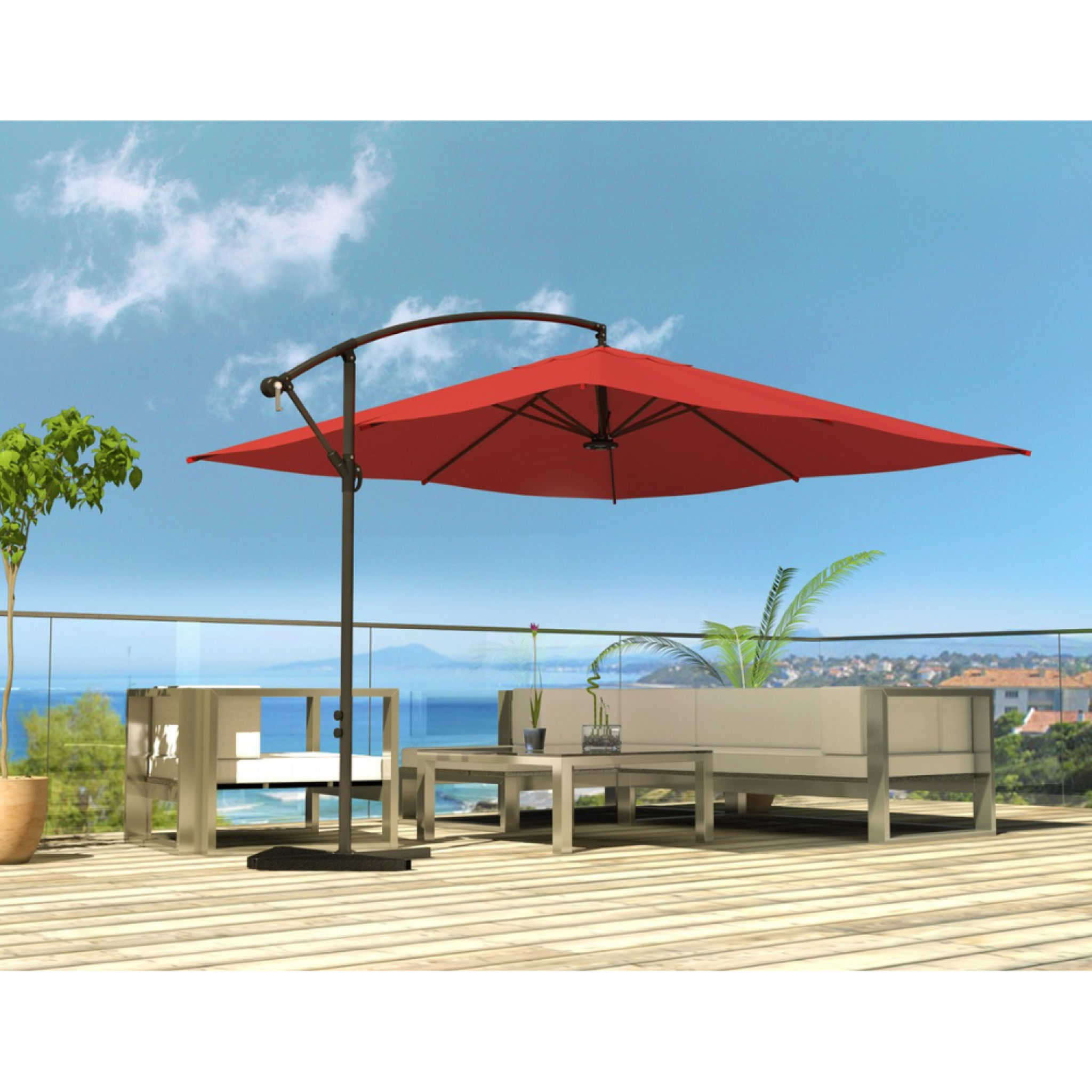 Voir la diapositive 4 : CONCEPT USINE Parasol terracotta déporté carré 3 x 3 m led solenzara