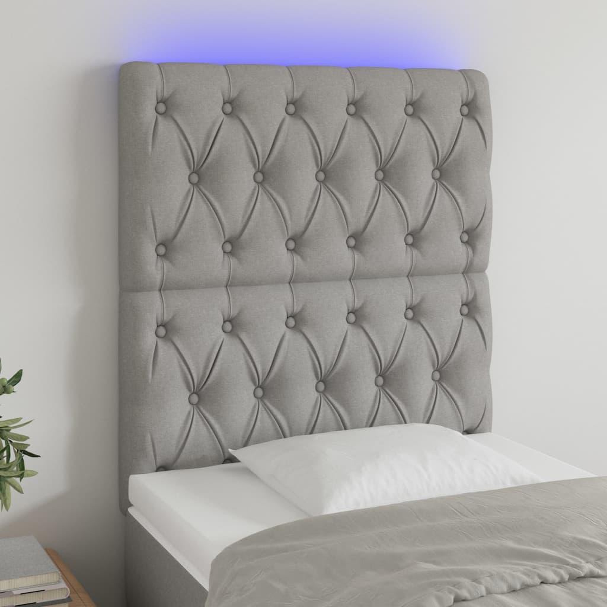 Voir la diapositive 1 : VIDAXL Tete de lit a LED Gris clair 80x7x118/128 cm Tissu