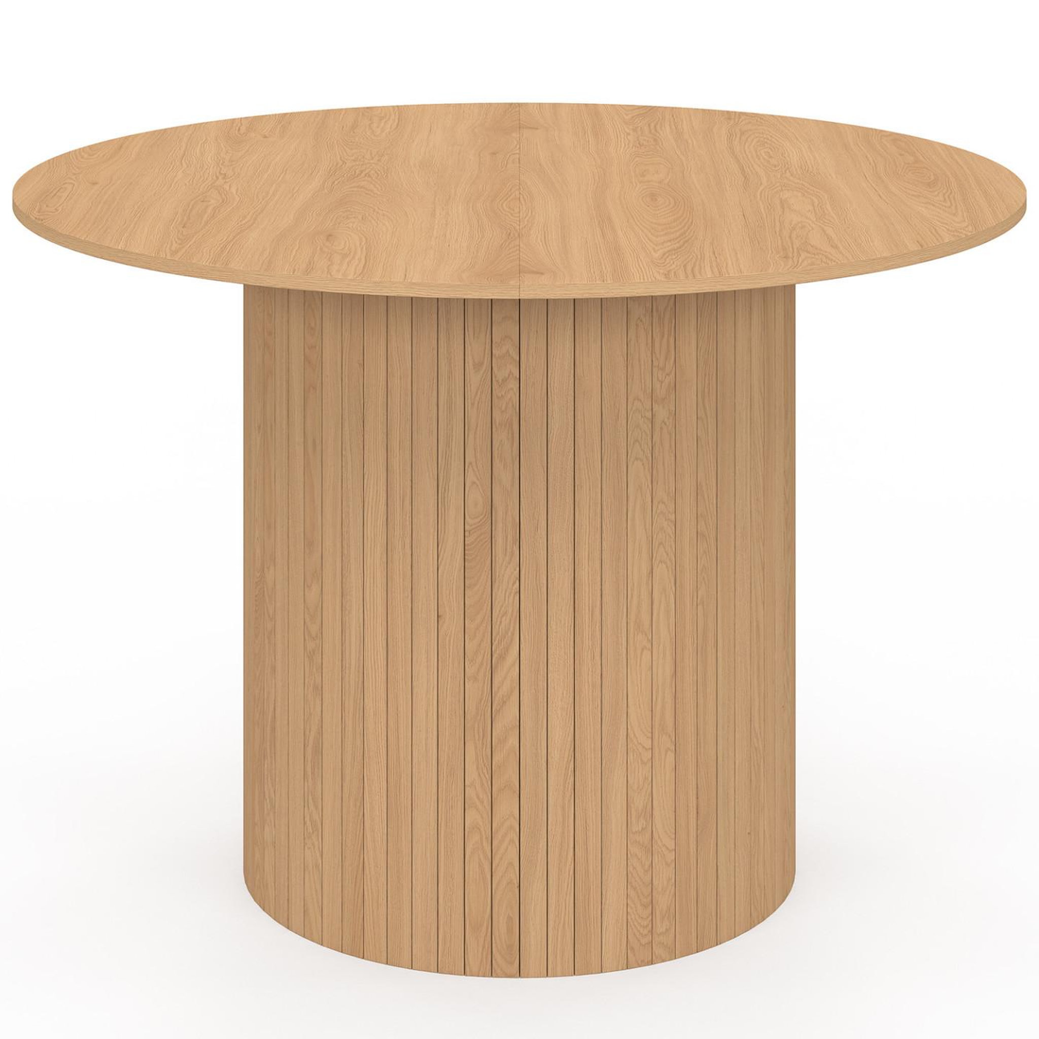 Voir la diapositive 3 : ID MARKET Table à manger ronde JULIETTE 6 personnes pied central effet lattes 110 cm