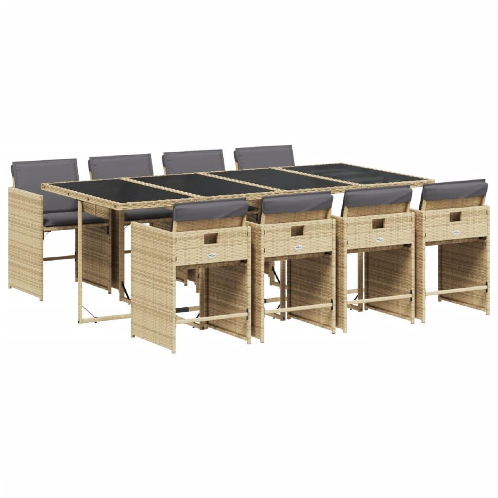 Voir la diapositive 2 : VIDAXL Ensemble a manger de jardin et coussins 9 pcs melange beige