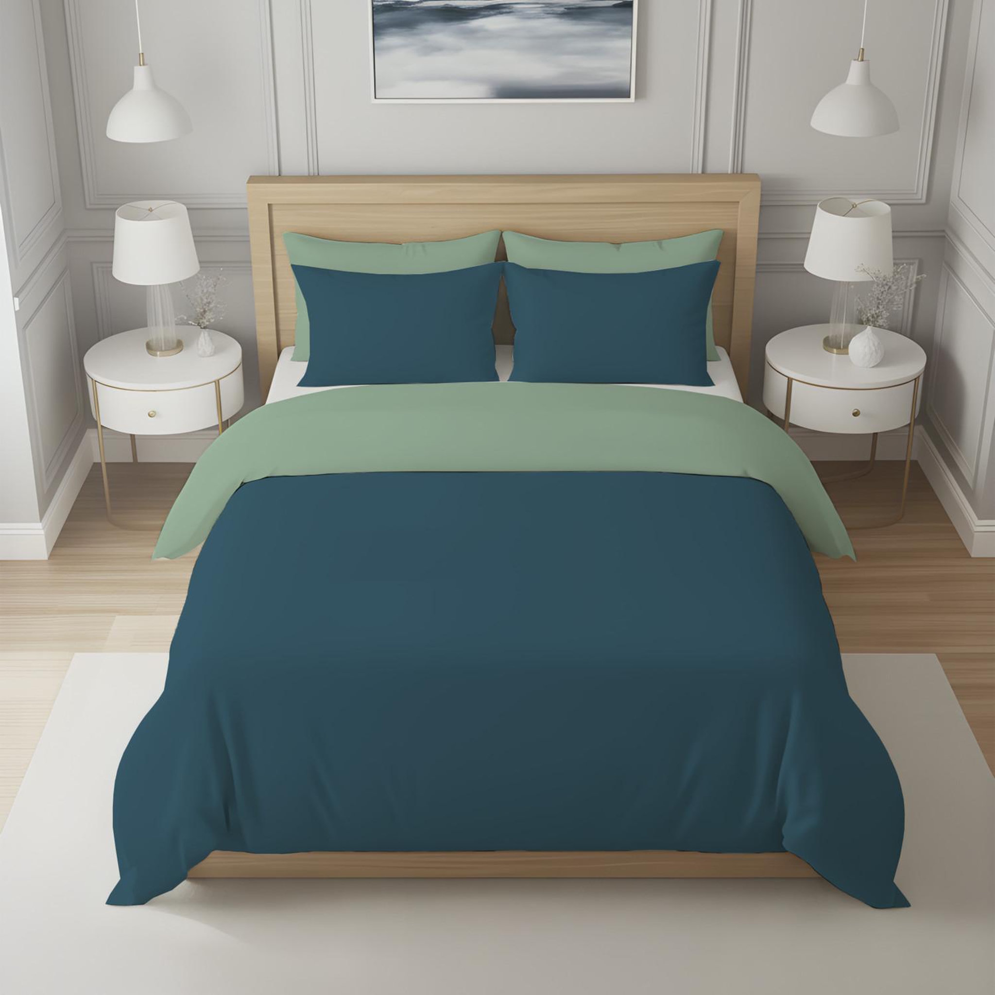 Voir la diapositive 1 : SOLEIL D'OCRE Housse de couette bicolore en coton 57 fils uni, par soleil d'ocre