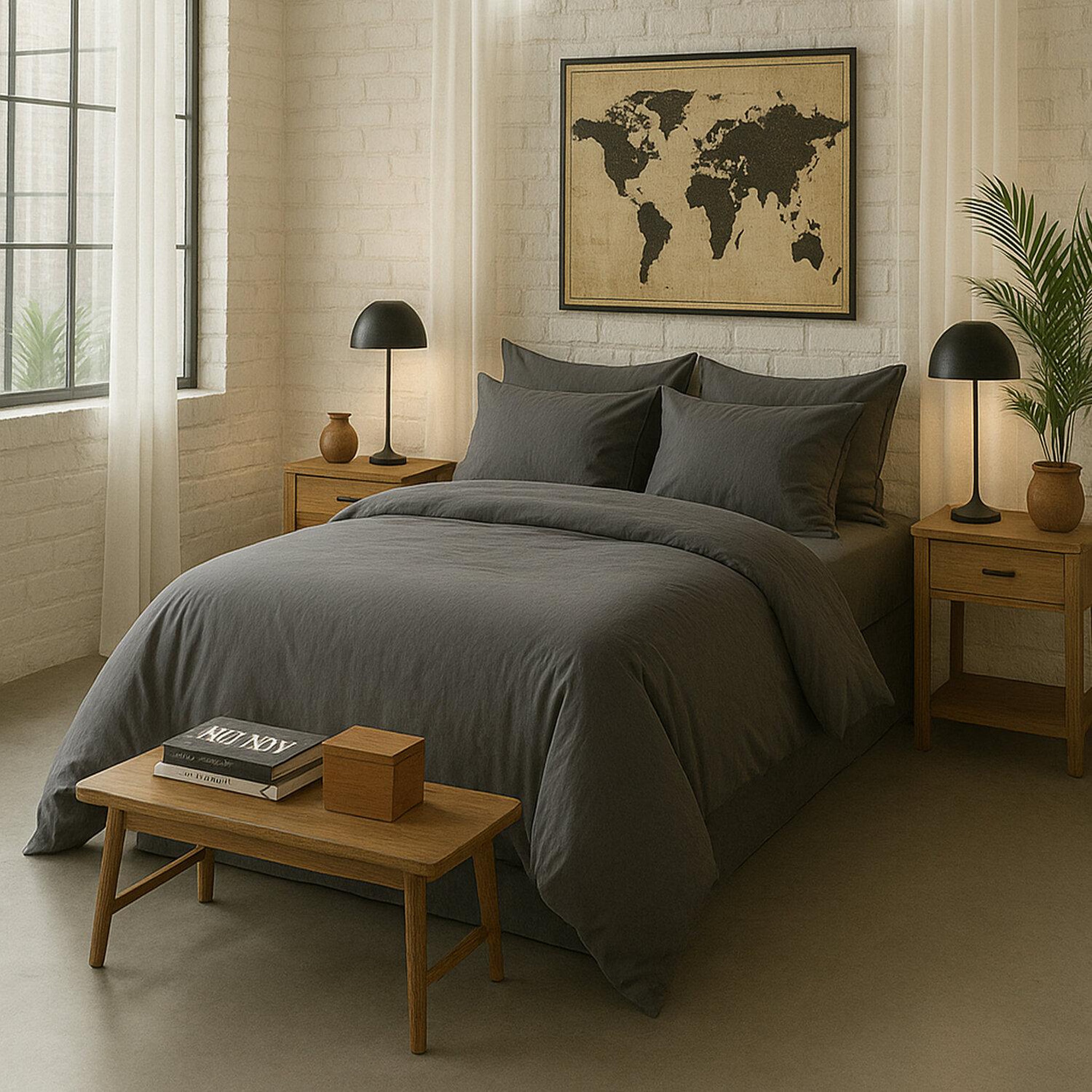 Voir la diapositive 3 : BATON ROUGE Taie d'oreiller 100% percale de coton lavé 80fils/cm² - gris magnet