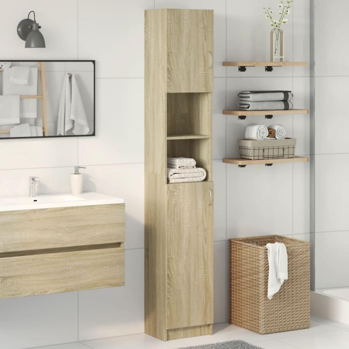 VIDAXL Armoire de salle de bain Chene sonoma 32x25,5x190 cm Agglomere