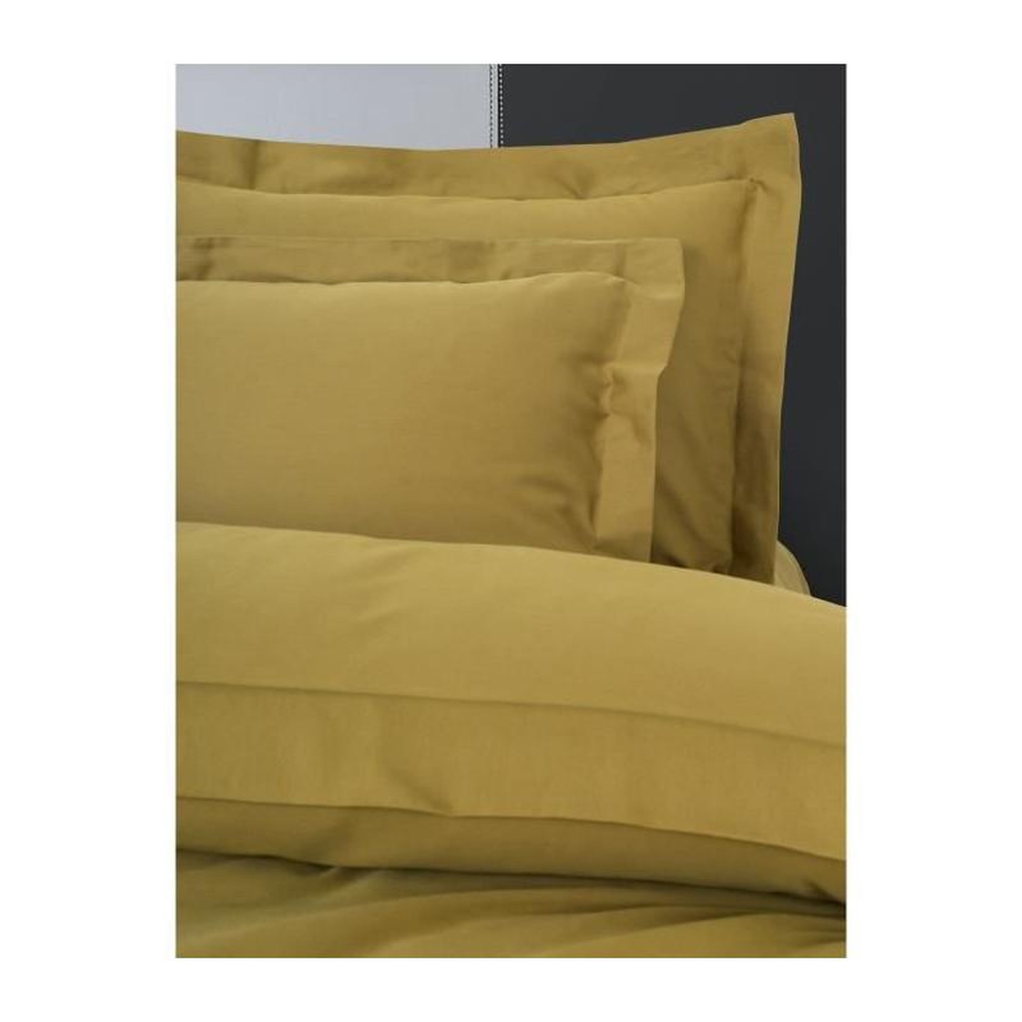 Voir la diapositive 2 : GENERIQUE Parure de lit - 129CTN63976 - 1 housse de couette 220 x 240 cm + 2 taies d'oreiller 60 x 60 cm - Satiné 100% coton - Moutarde