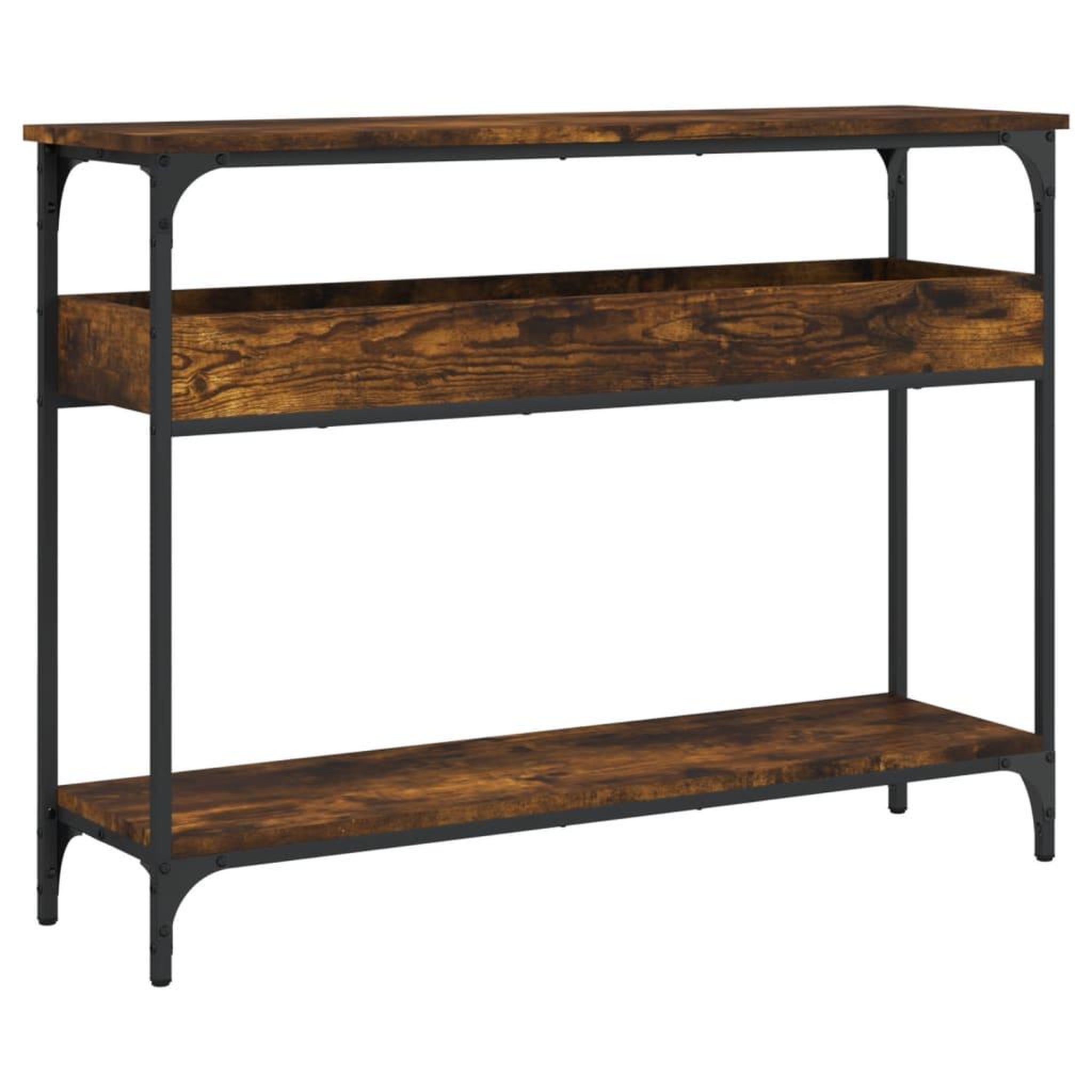 Voir la diapositive 2 : VIDAXL Table console avec etagere chene fume 100x29x75 cm