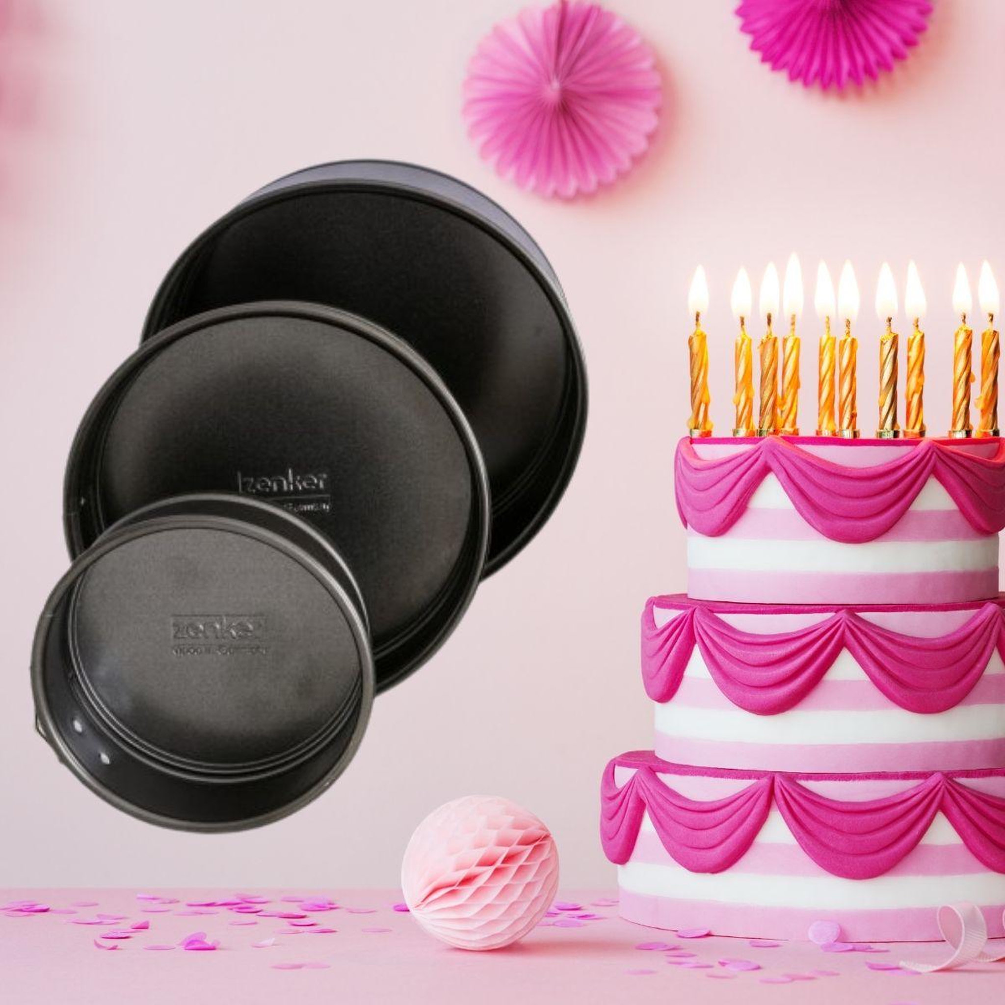 Voir la diapositive 2 : ZENKER Set de 3 mini moules à manqué à charnière 12cm + 16cm + 18cm zenker spécial mini