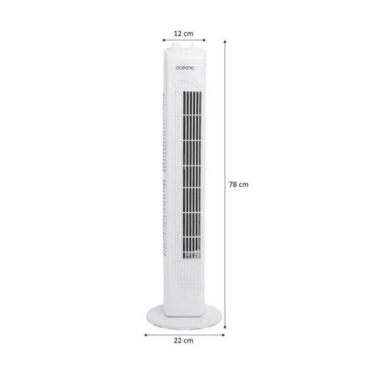 OCEANIC Ventilateur colonne OCEANIC - 45W - Hauteur 78 cm - 3 vitesses - Oscillant - Minuterie - Blanc