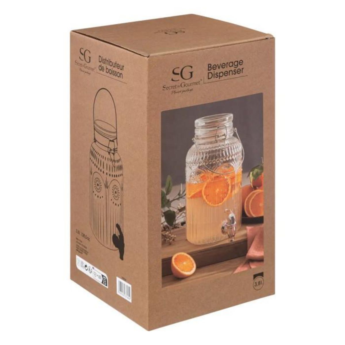 SECRET DE GOURMET Distributeur de Boisson  Mona  3,8L Transparent