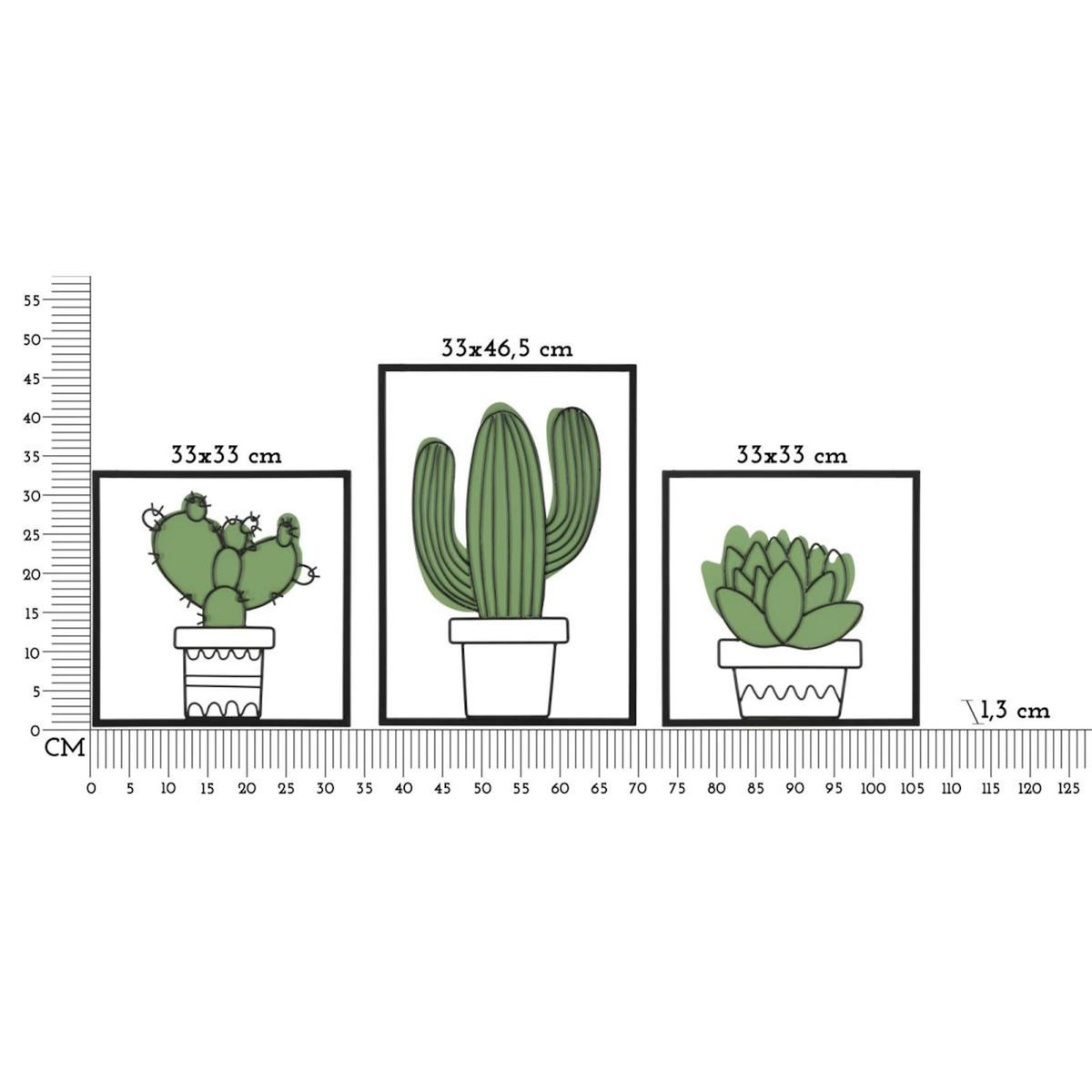 Paris Prix Lot de 3 Déco Murales  Cactus  46cm Vert & Noir