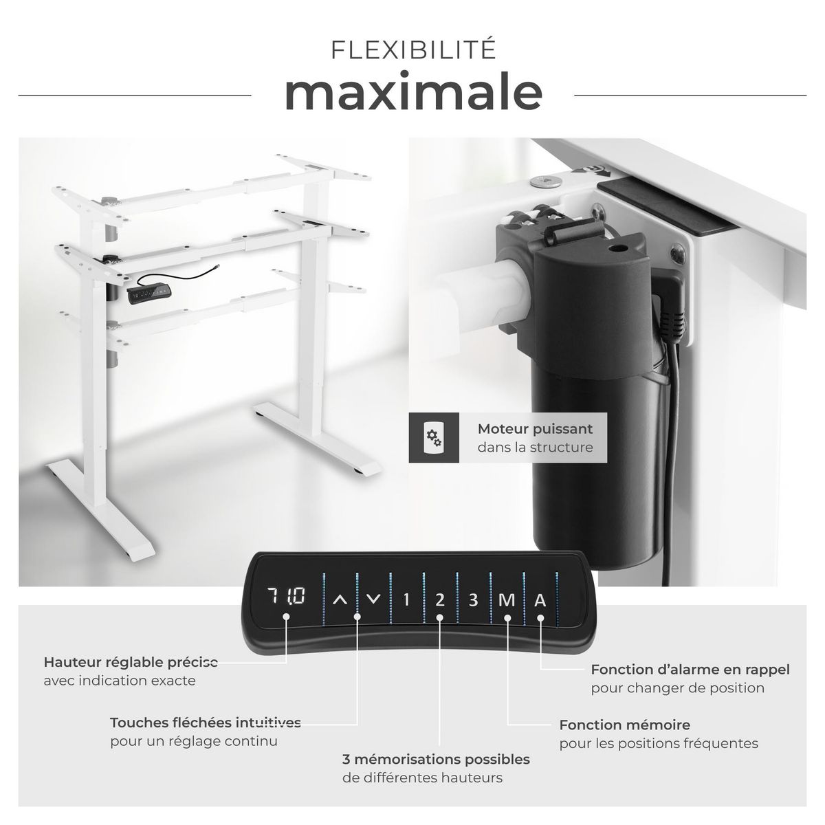 tectake Bureau assis debout avec réglage électrique de la hauteur