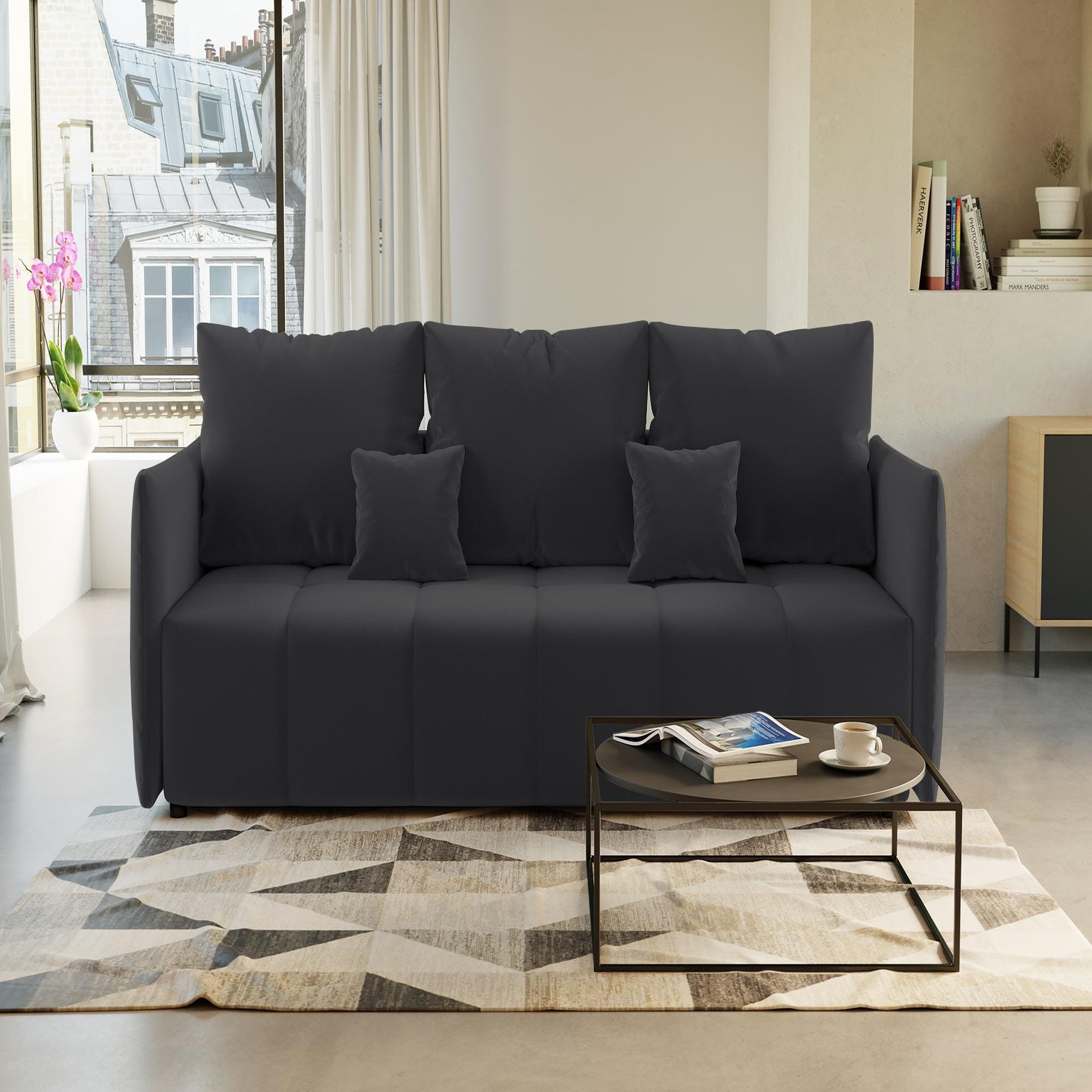 Voir la diapositive 1 : BEST MOBILIER Petra - canapé 3 places convertible avec coffre - en velours