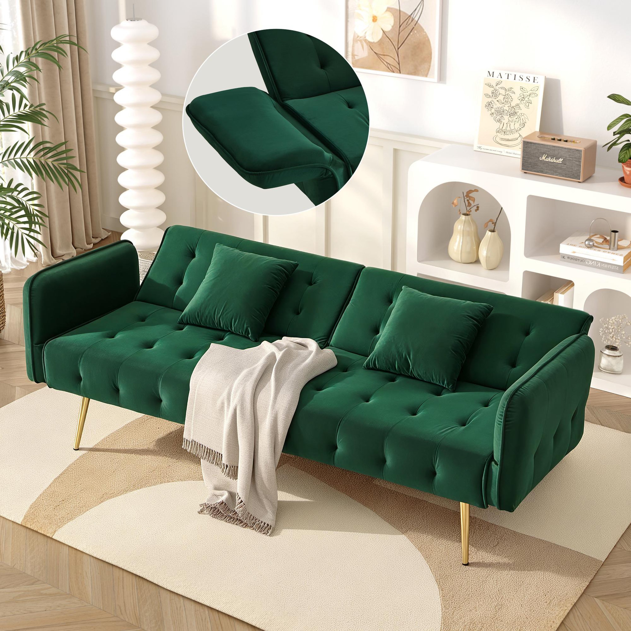 Voir la diapositive 4 : MERAX Canapé droit convertible 2 pl velours