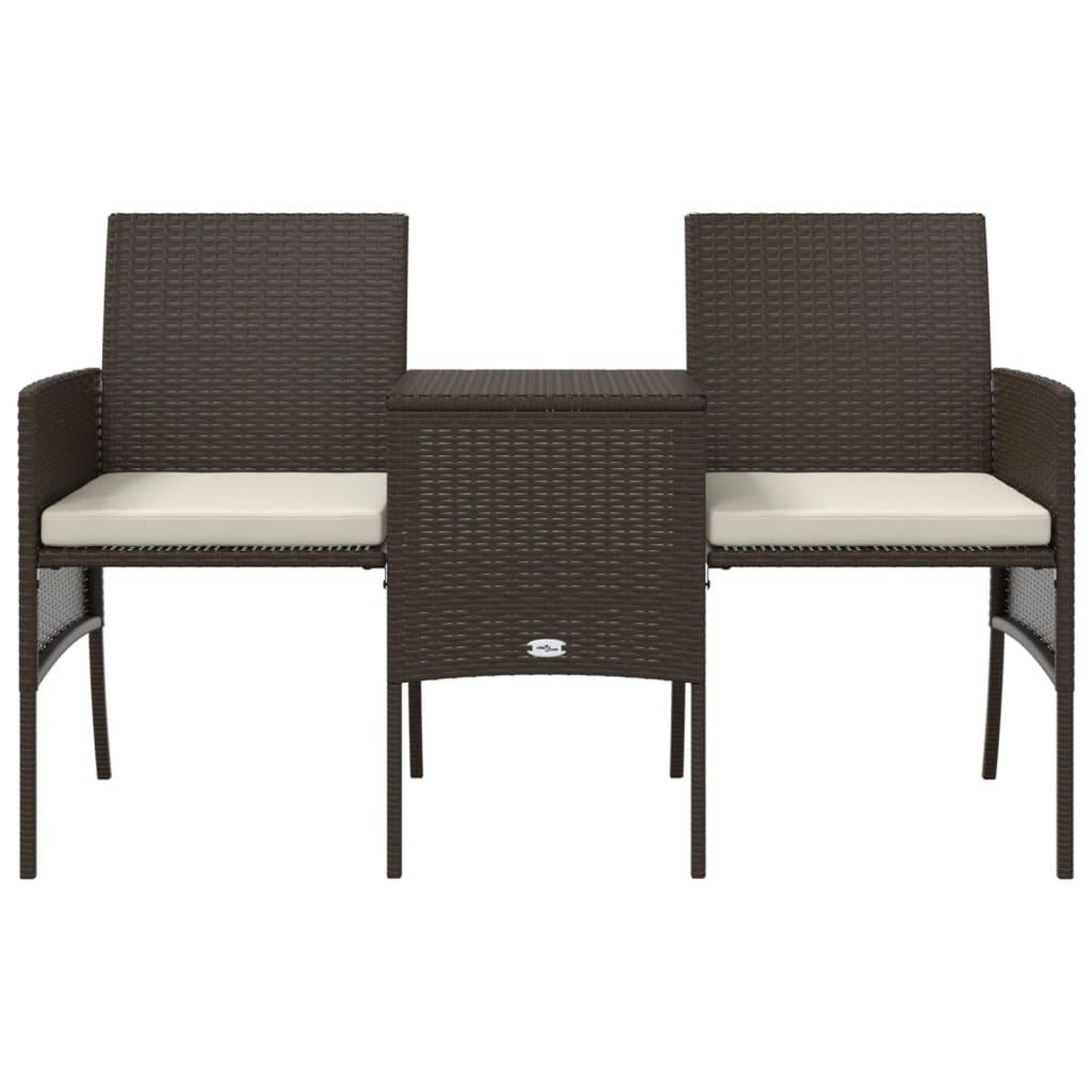 Voir la diapositive 4 : VIDAXL Canape de jardin 2 places avec table et tabourets marron rotin