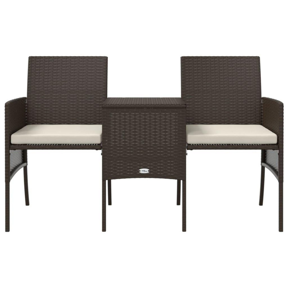 VIDAXL Canape de jardin 2 places avec table et tabourets marron rotin