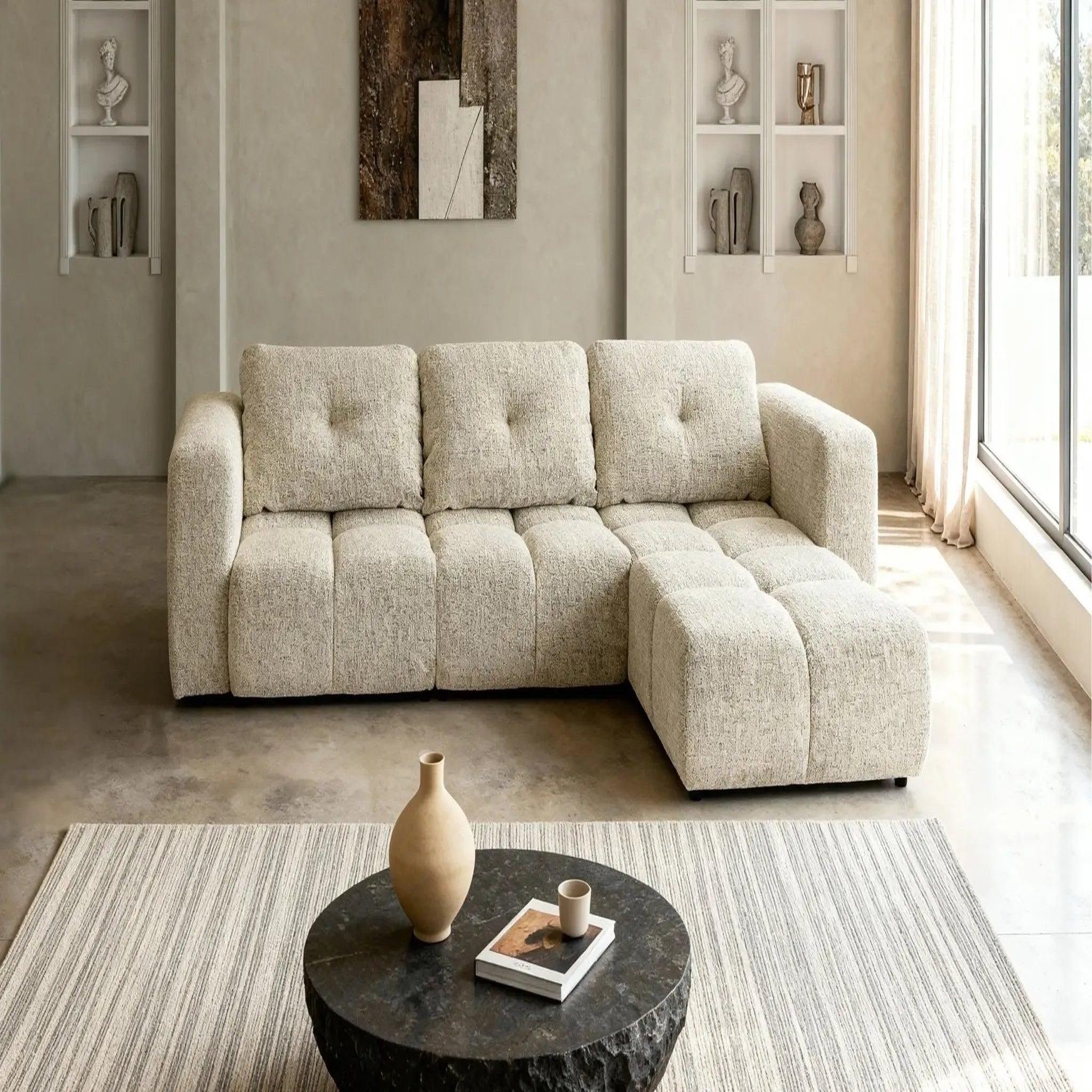 Voir la diapositive 3 : CASANOVA PARIS Romy 4 places - canapé d'angle convertible tissu chenille 4 places