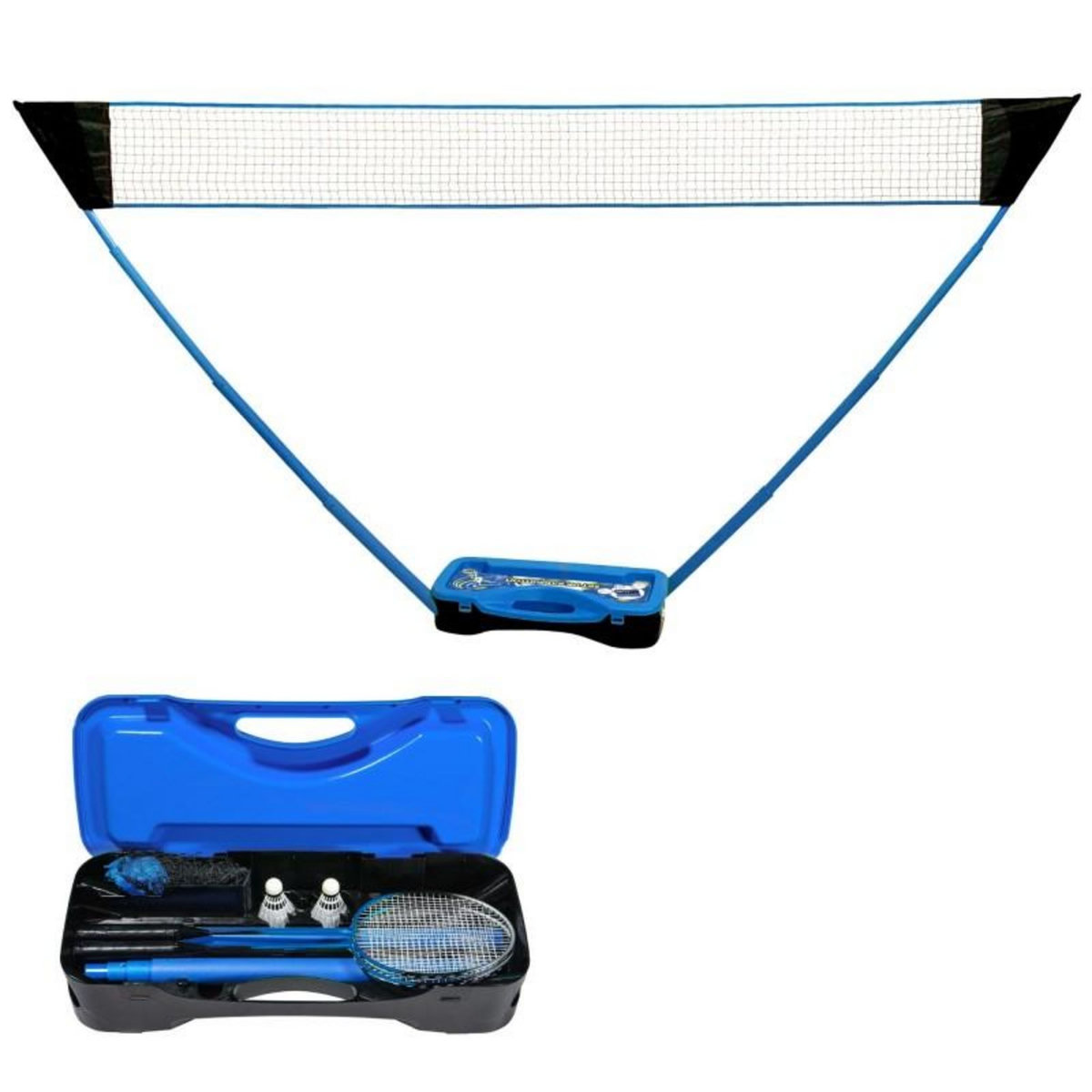 PLAY4FUN Set de Badminton complet avec filet 295 x 38 x 154 cm, raquettes, volants et étui de rangement