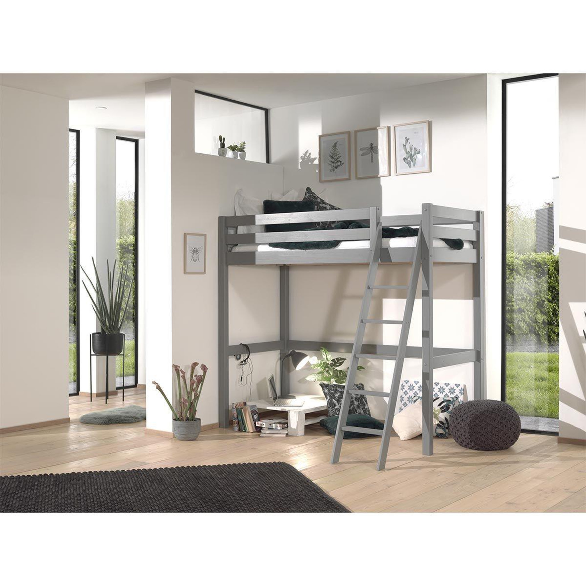 Voir la diapositive 4 : Paris Prix Lit mezzanine enfant  pino  90x200cm gris
