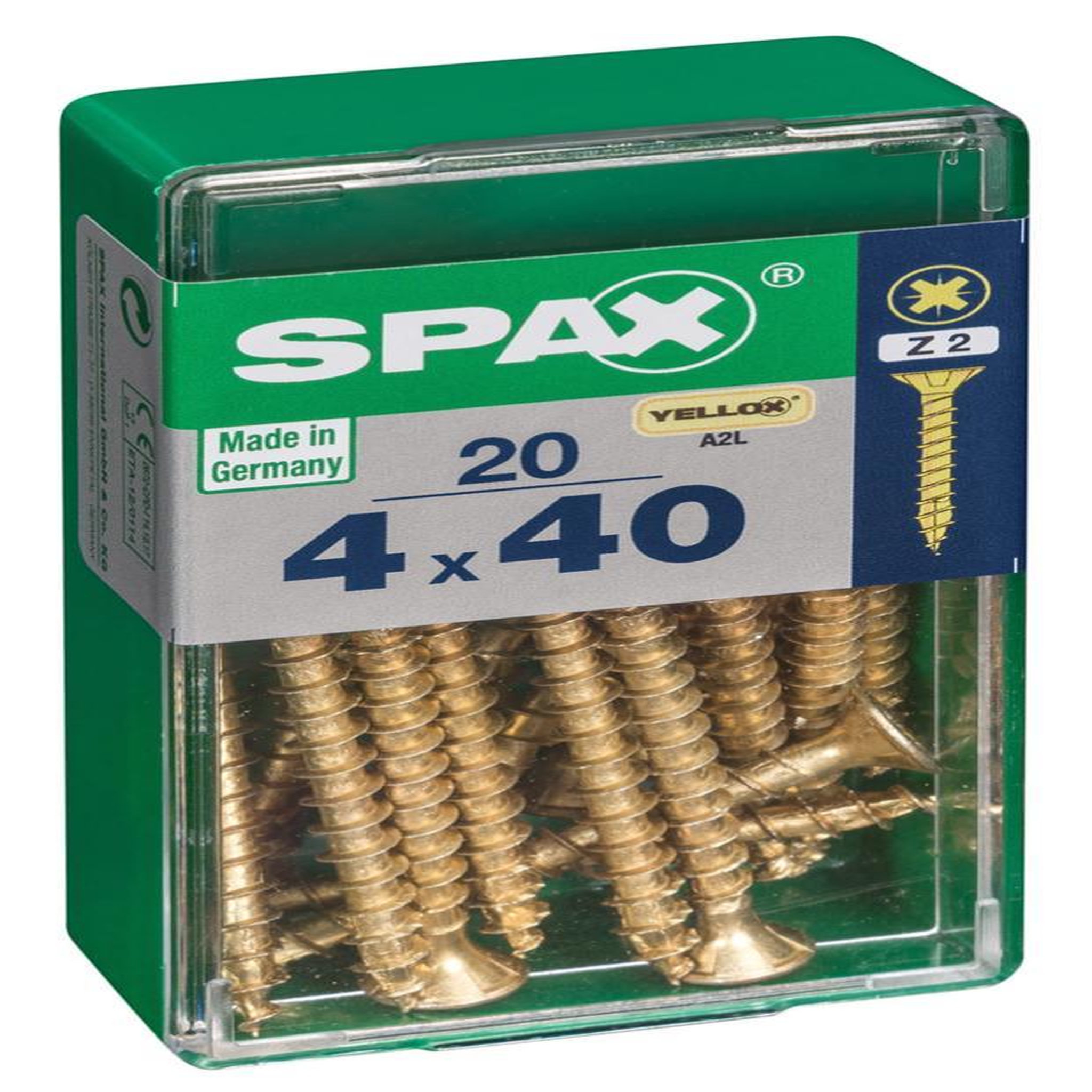 CENTRALE BRICO Lot de 20 vis acier tête fraisée pozidriv SPAX, Diam.4 mm x L.40 mm