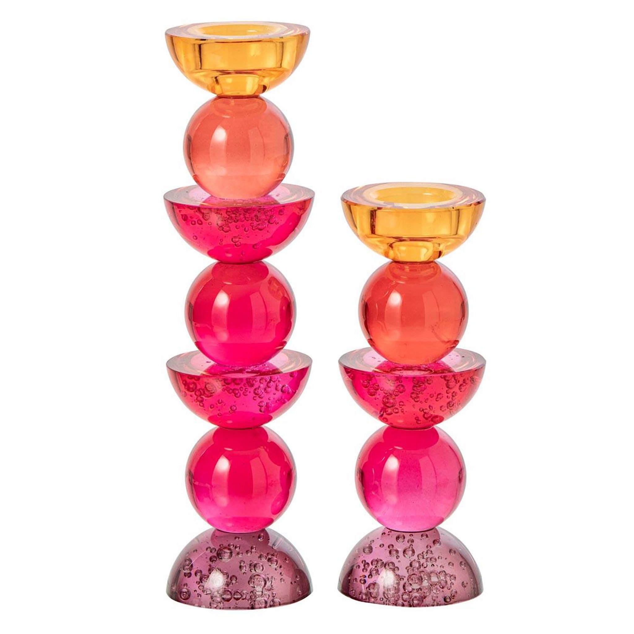 Voir la diapositive 3 : J-LINE Bougeoir design en verre  yannis  21cm rose & orange