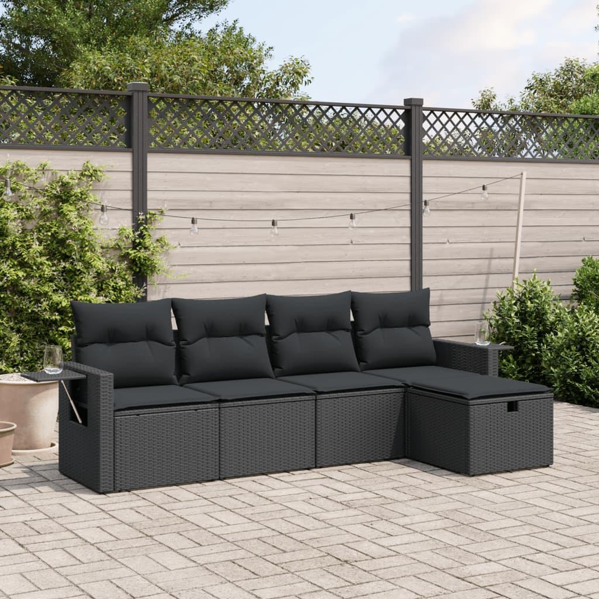 VIDAXL Salon de jardin 5 pcs avec coussins noir resine tressee