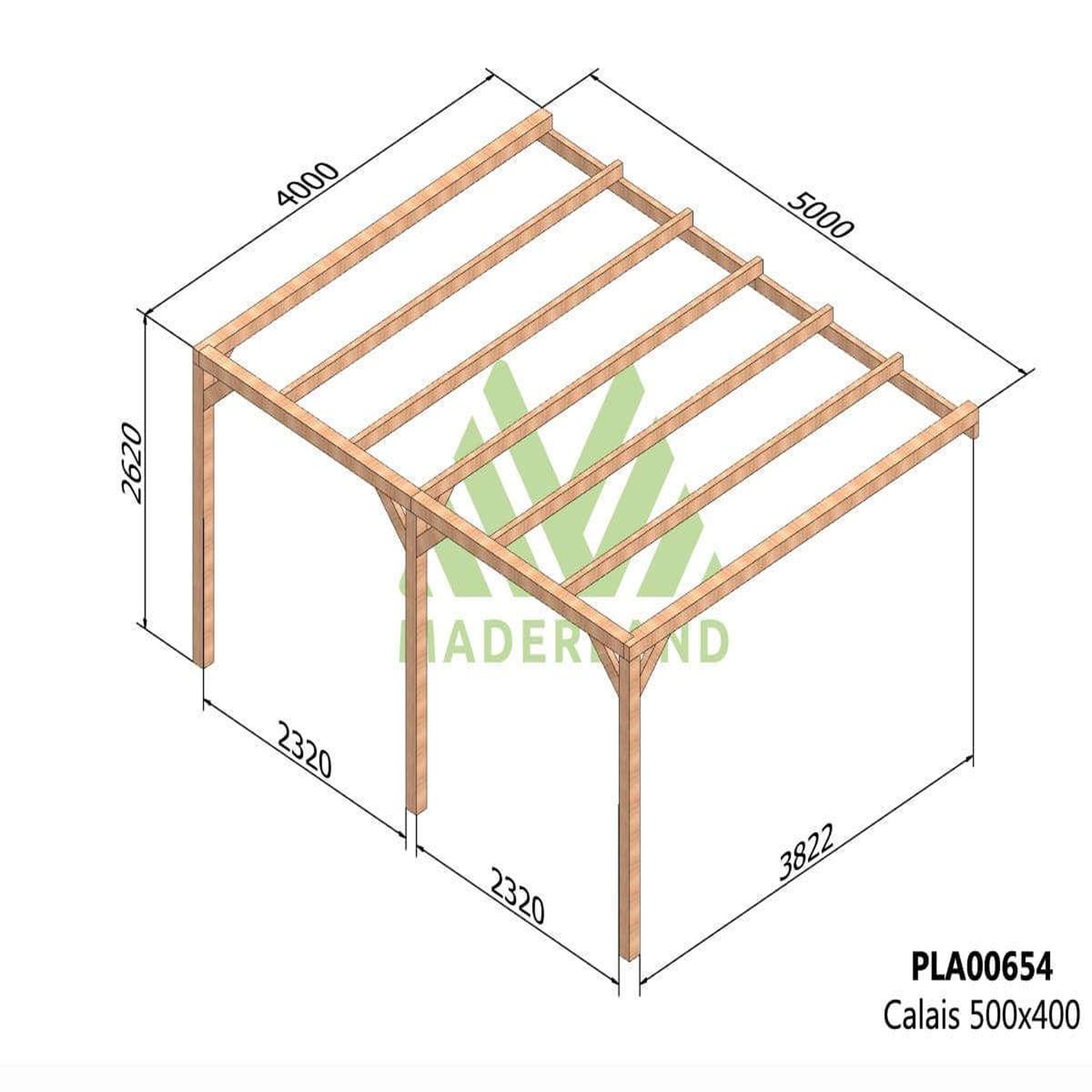 Voir la diapositive 2 : JARDIDECO Pergola adossée en lamellé-collée calais 500 x 400 cm - mardeland