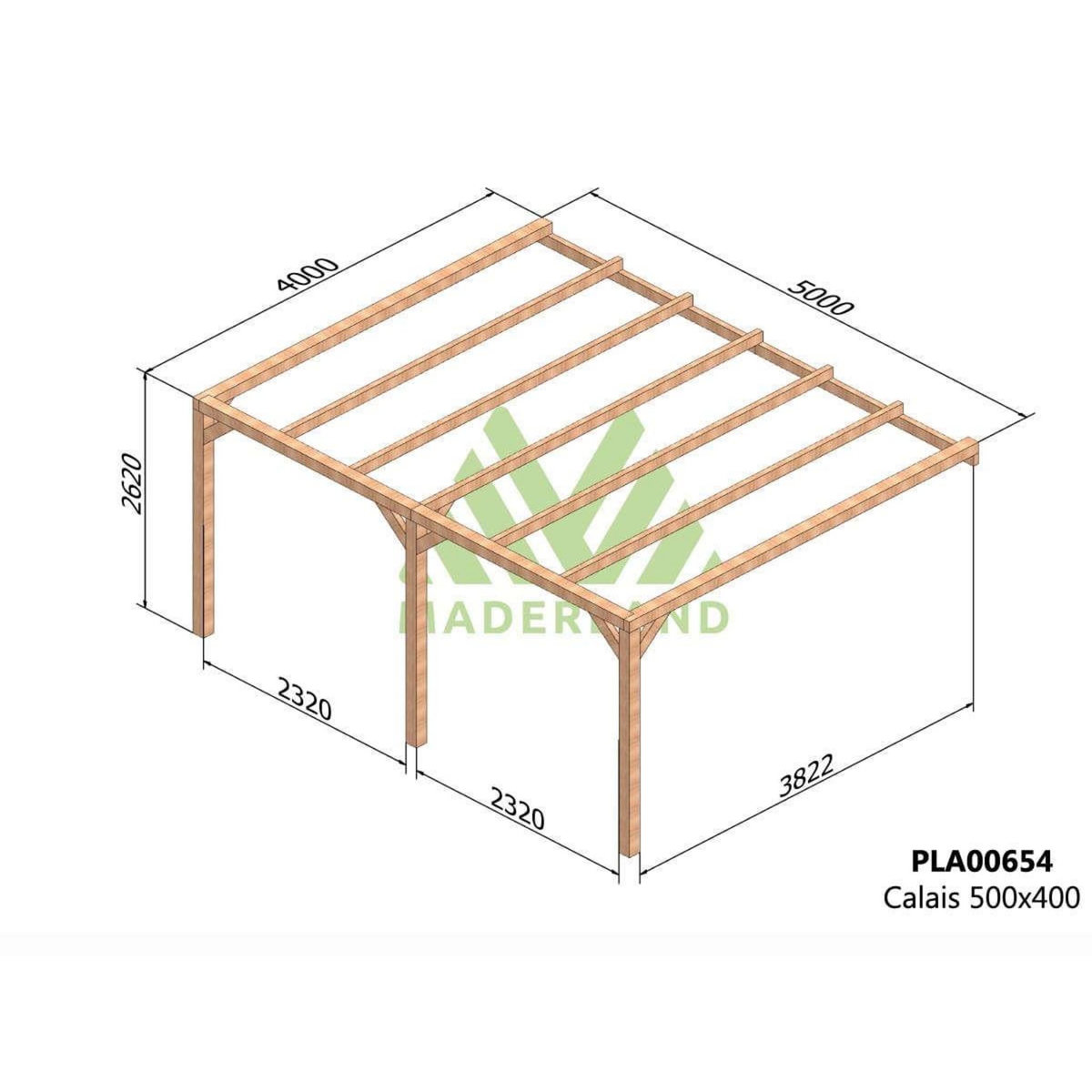 JARDIDECO Pergola adossée en lamellé-collée Calais 500 x 400 cm - Mardeland