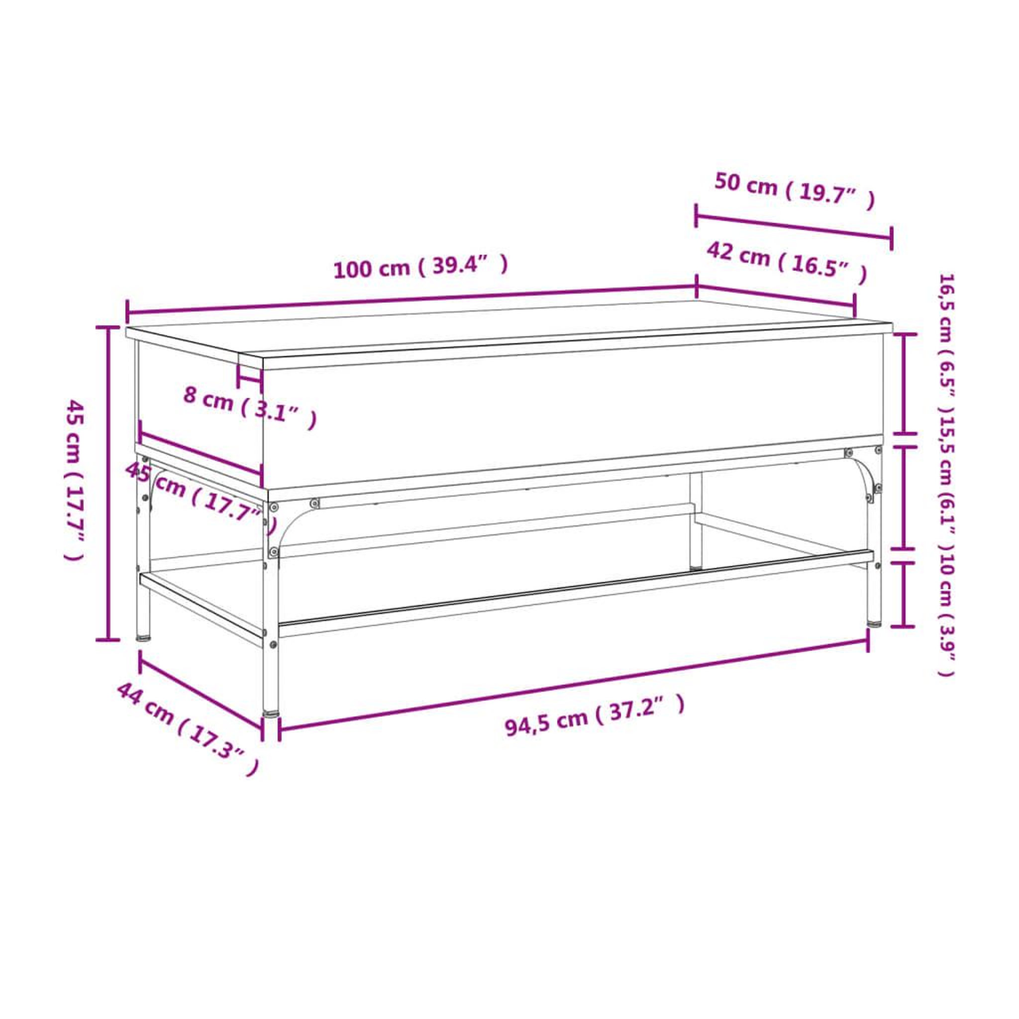 Voir la diapositive 6 : VIDAXL Table basse chene sonoma 100x50x45cm bois d'ingenierie et metal
