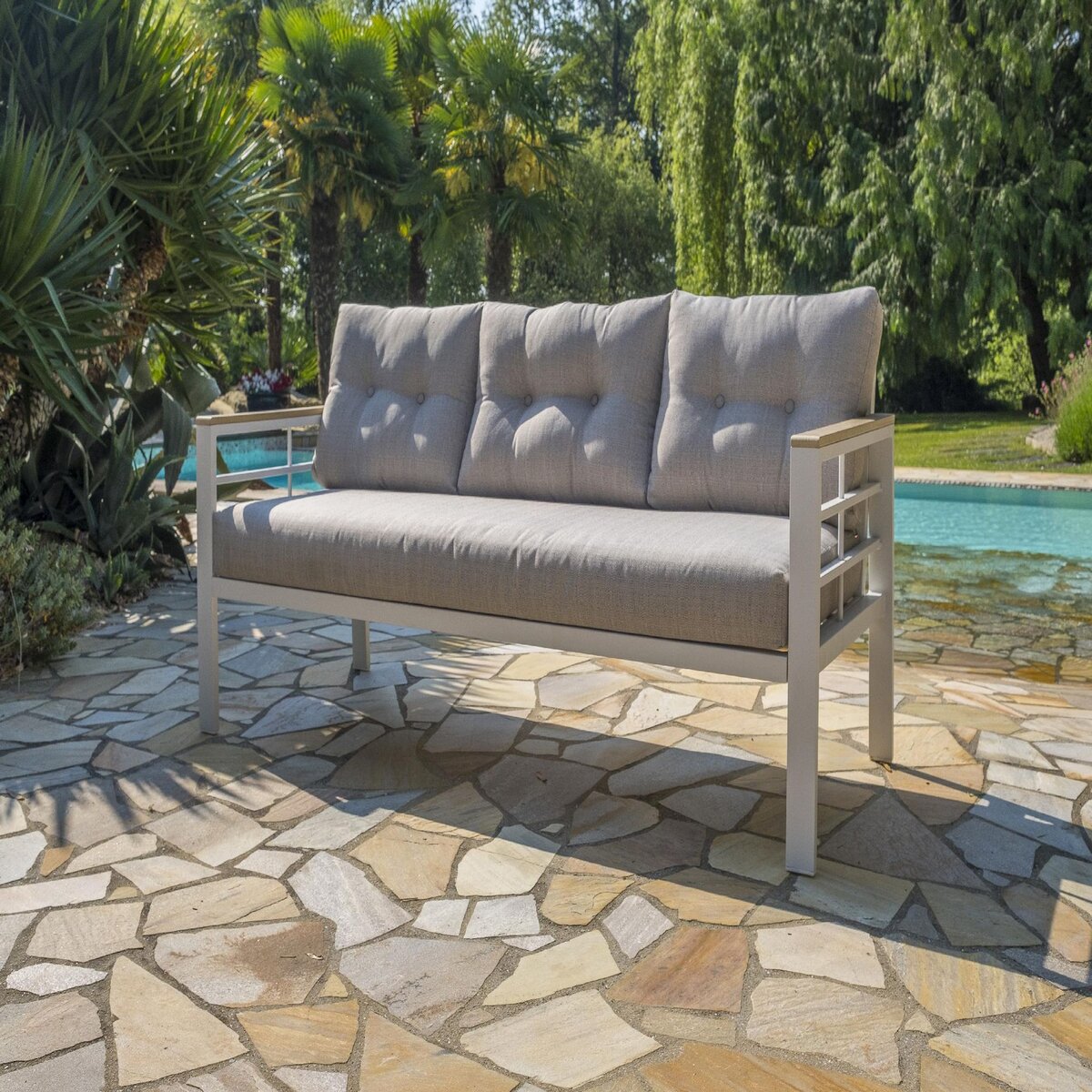 DCB GARDEN Salon de jardin - 7 places - Aluminium - blanc - CAYENNE S3