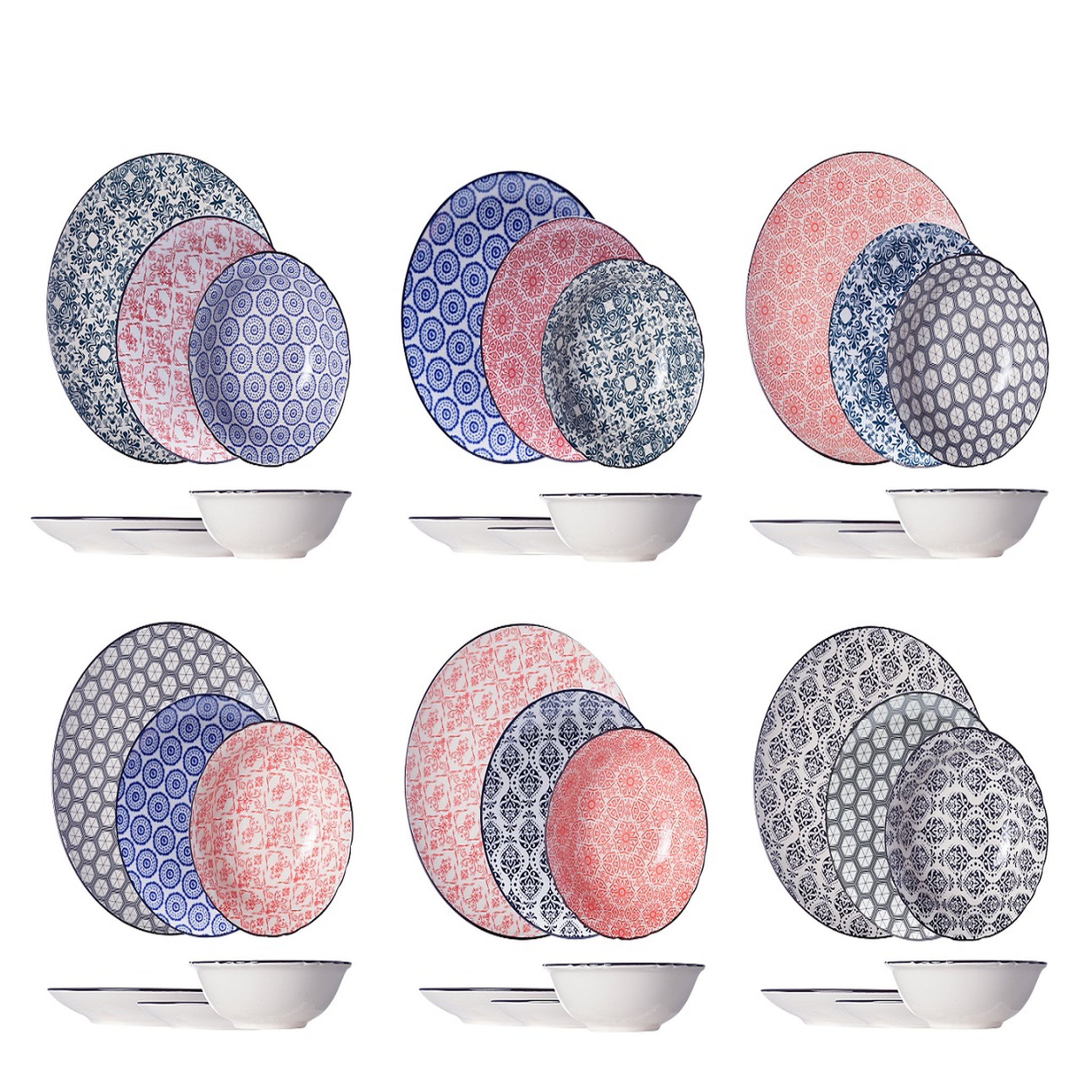 Voir la diapositive 1 : Service d'assiettes porcelaine 18 pièces DELIRIO