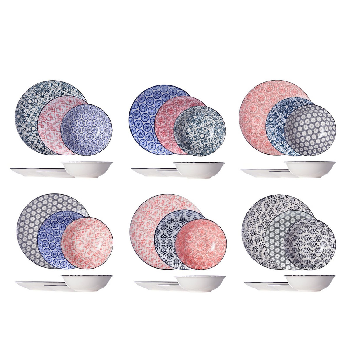 Service d'assiettes porcelaine 18 pièces DELIRIO