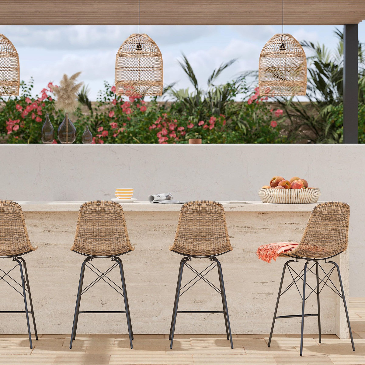 Rendez vous déco Lot de 2 chaises de bar de jardin 63 cm en résine tressée marron-Tiptur