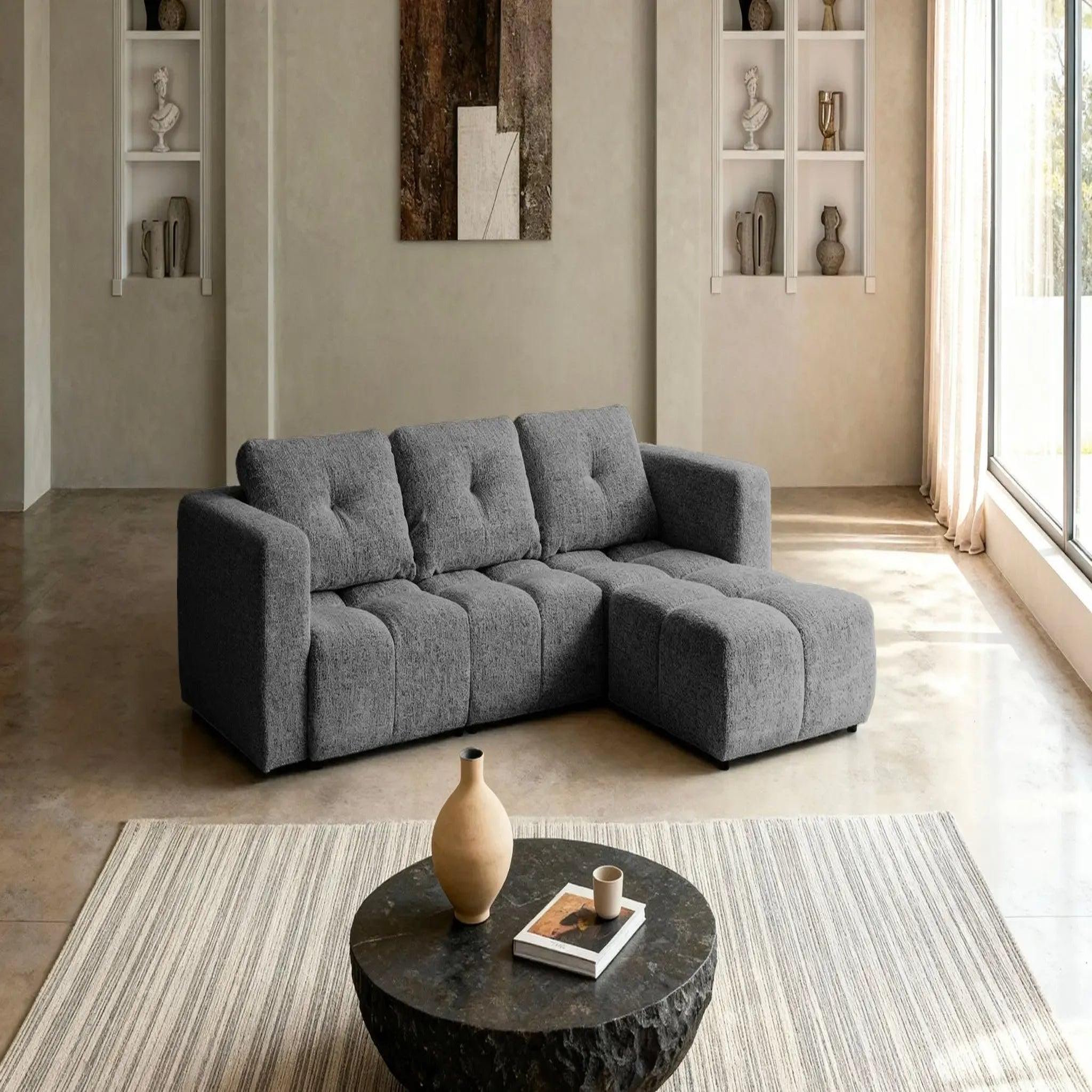Voir la diapositive 6 : CASANOVA PARIS Romy 4 places - canapé d'angle convertible tissu chenille 4 places