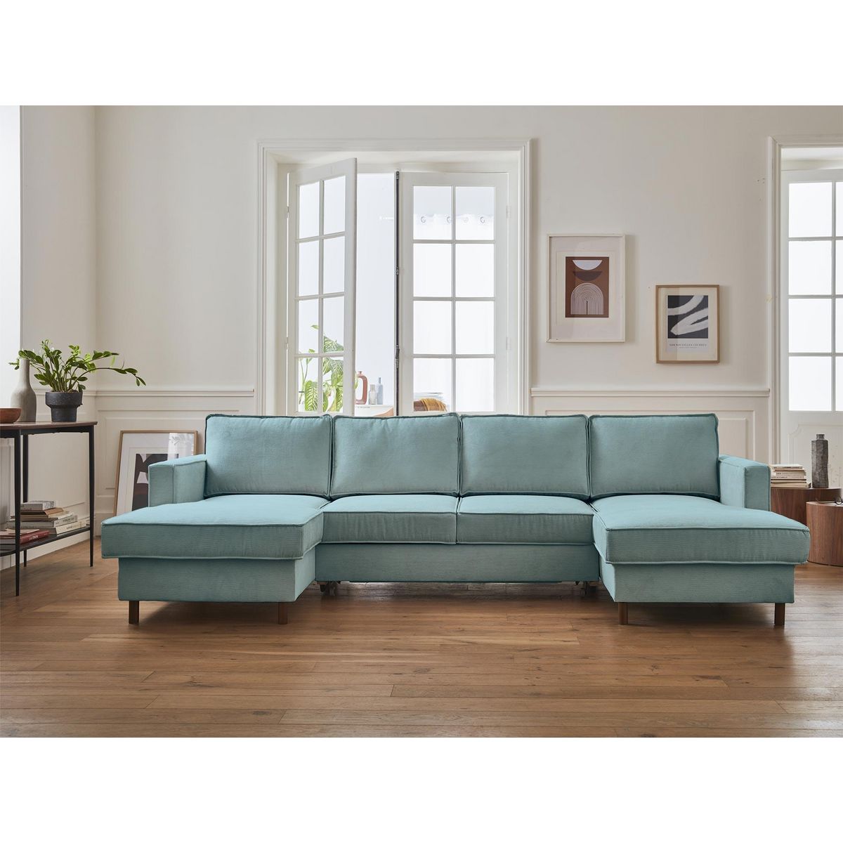 LISA DESIGN Jake - canapé panoramique en u - 7 places - convertible avec coffre - en velours côtelé