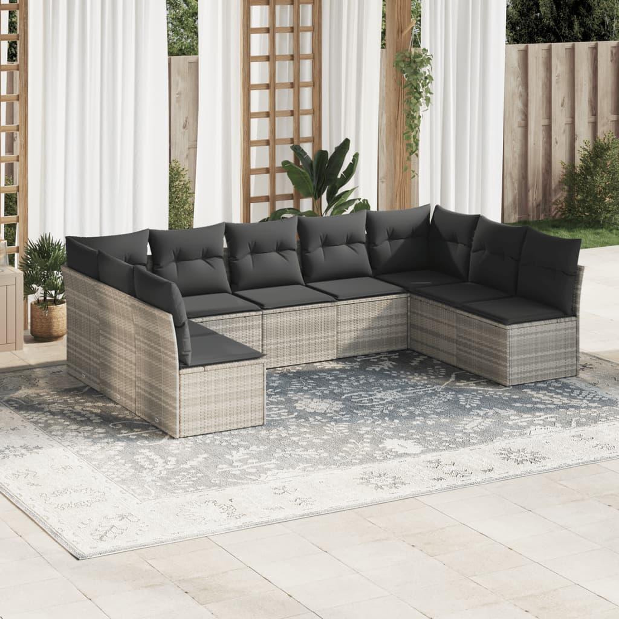 VIDAXL Salon de jardin 9 pcs avec coussins gris clair resine tressee