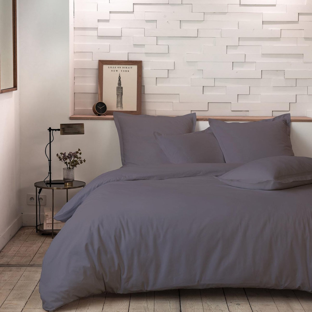 Home collection Parure de couette 100%percale de coton 80 fils/cm2-uni lin