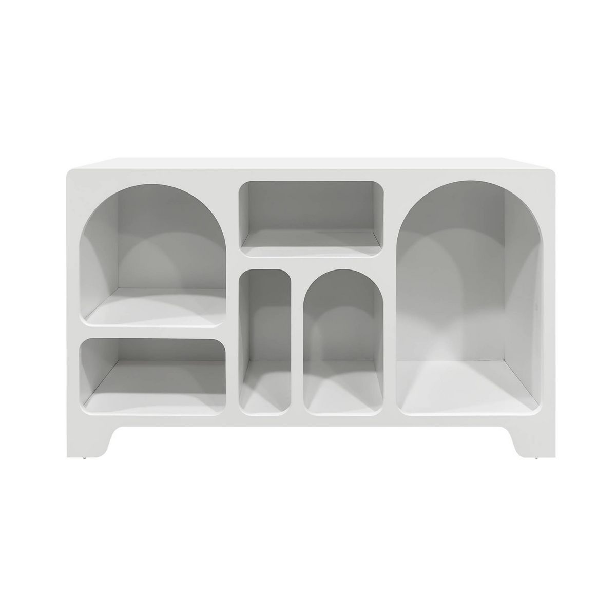 SWEEEK Buffet organique plusieurs niches 6 compartiments. buffet bas. effet bois blanc 120cm