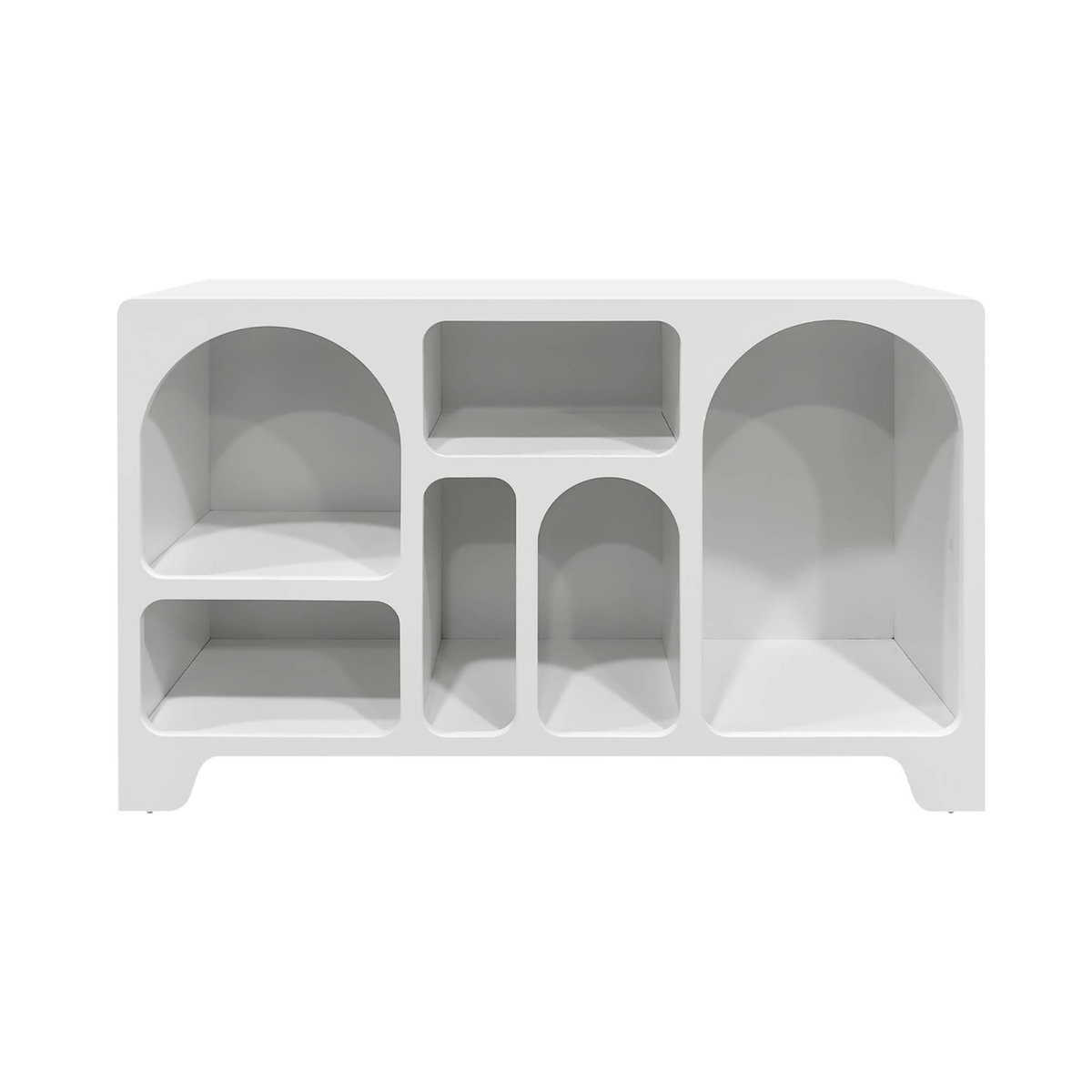 SWEEEK Buffet organique plusieurs niches 6 compartiments. buffet bas. effet bois blanc 120cm