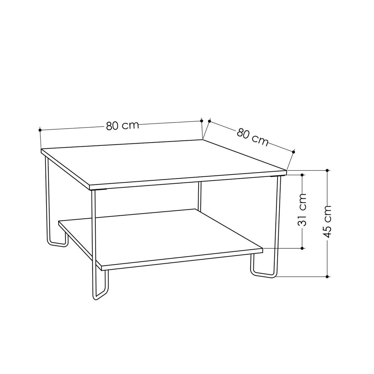 TOILINUX Table basse design métal Marbo - L. 80 x H. 45 cm - Gris