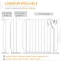 Voir la diapositive 5 : PAWHUT Barrière de sécurité barrière pour animal domestique longueur réglable barrière escaliers couloirs portes sans perçage en acier et ABS dim. 75-115L x 76H cm blanc