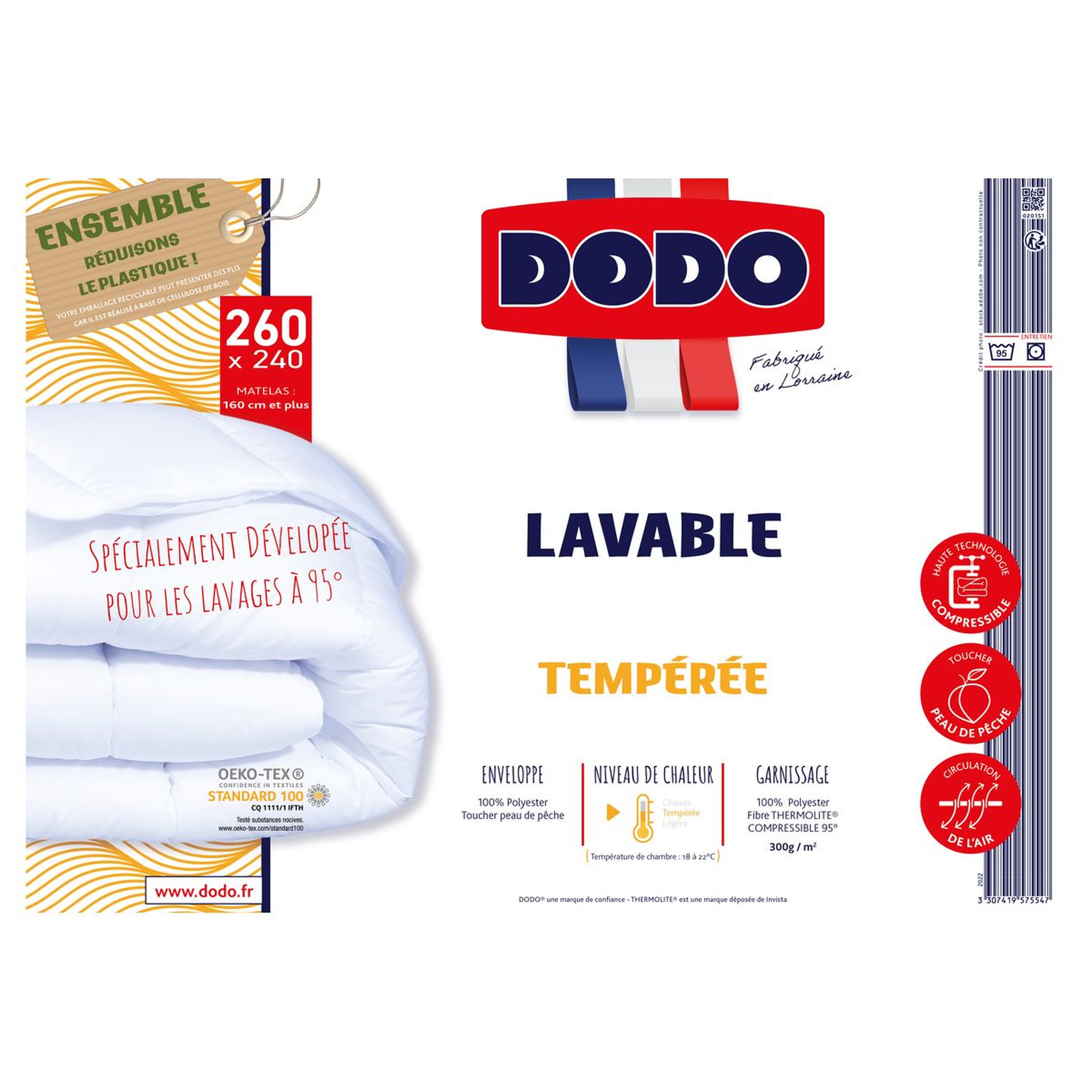 Voir la diapositive 2 : DODO Couette Tempérée Lavable 300 g/m²