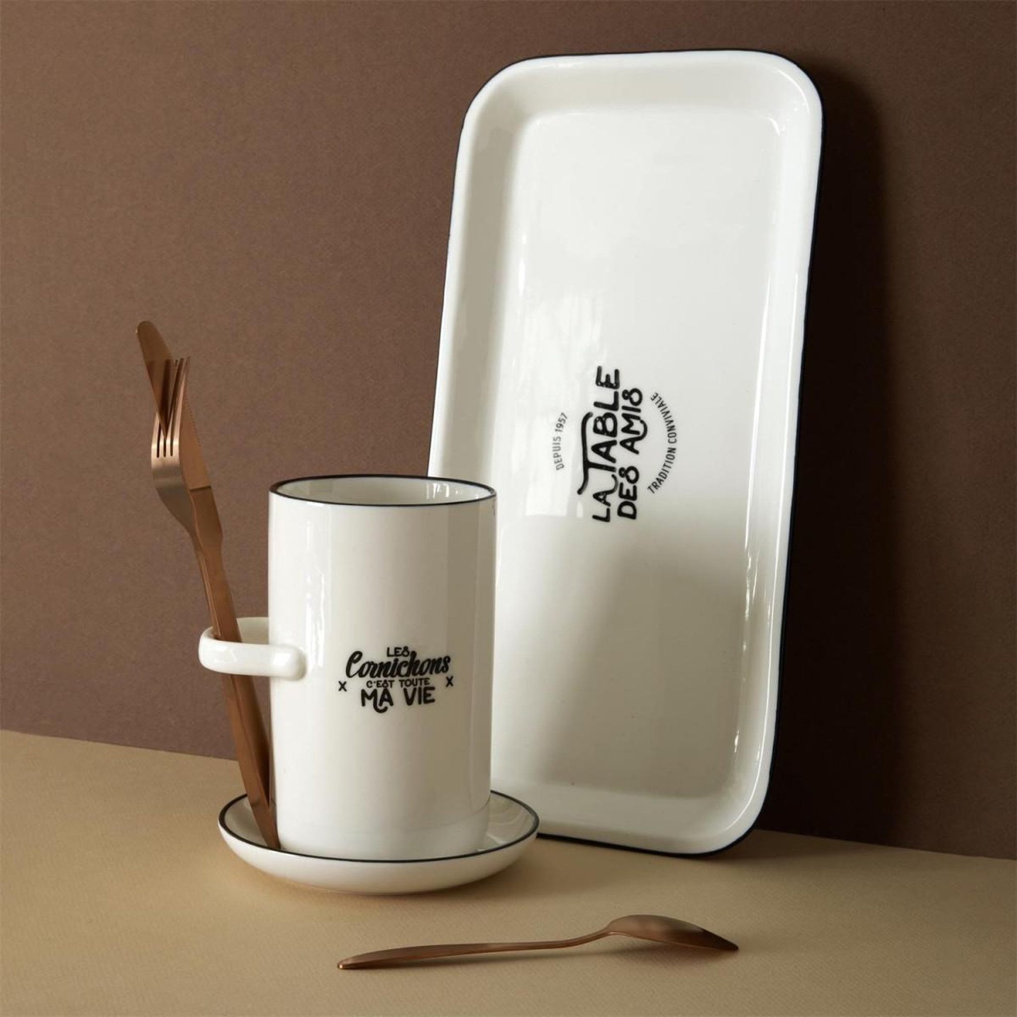 Voir la diapositive 6 : COOK CONCEPT Pot à Cornichon  Soucoupe & Pince  16cm Blanc
