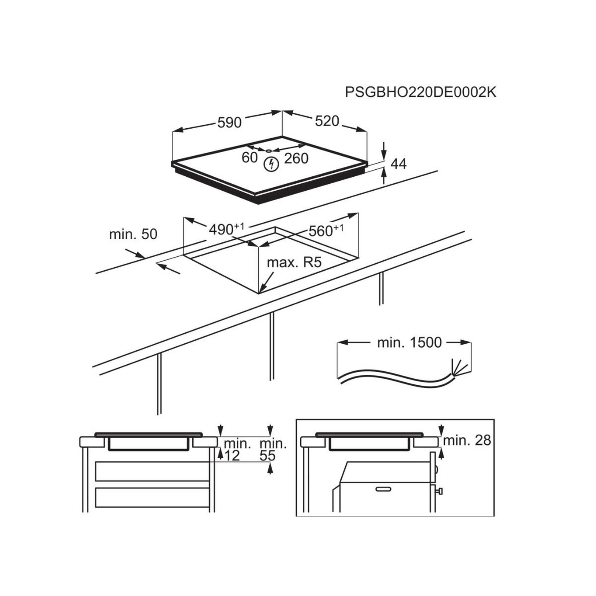 Voir la diapositive 2 : ELECTROLUX La table de cuisson à  induction 59cm 3 feux 7350w - lit60342cw/1
