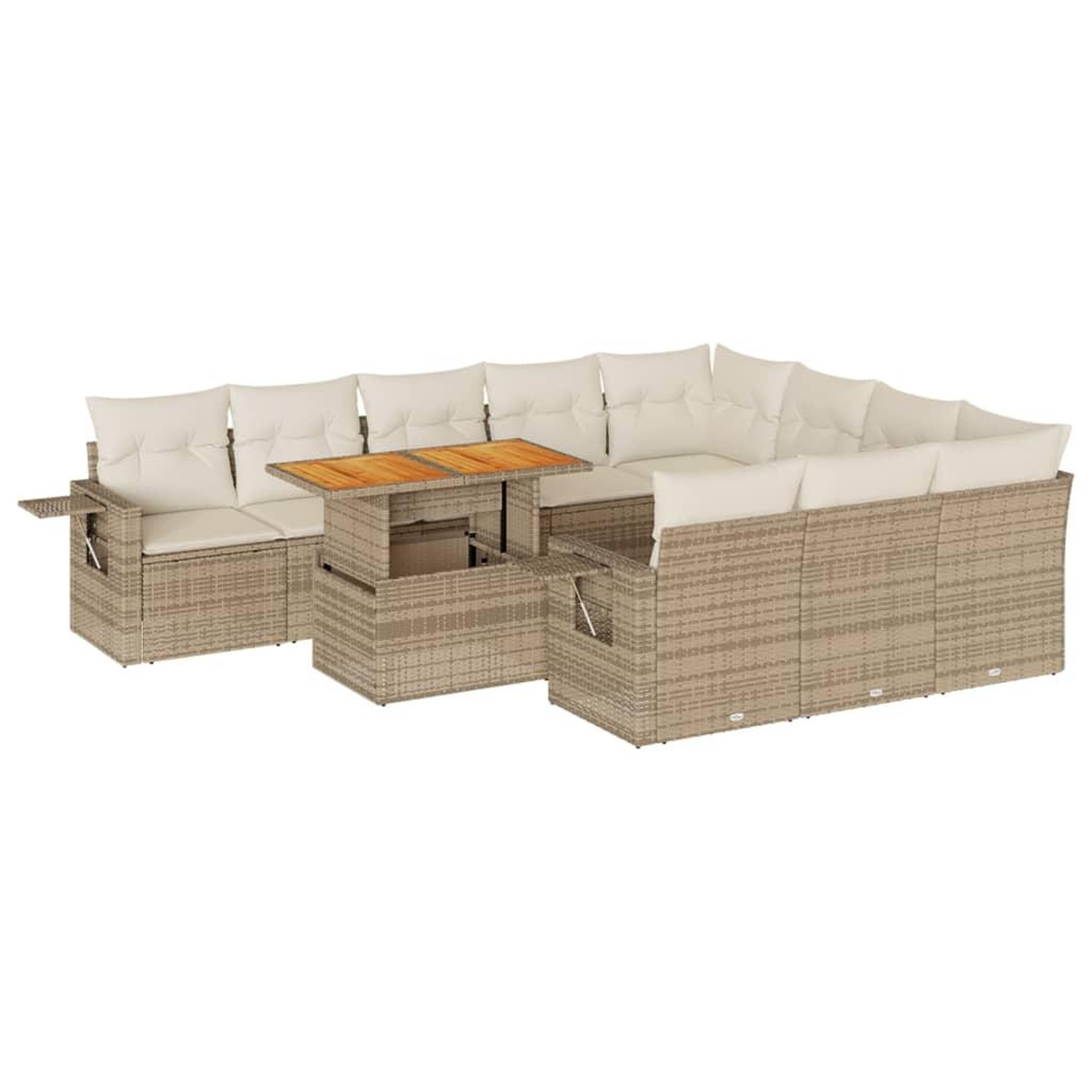 Voir la diapositive 2 : VIDAXL Salon de jardin 11 pcs avec coussins beige resine tressee