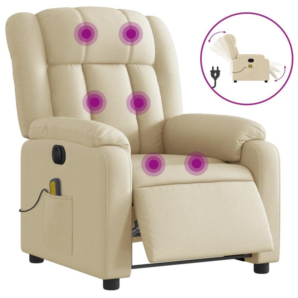 VIDAXL Fauteuil inclinable de massage electrique creme tissu